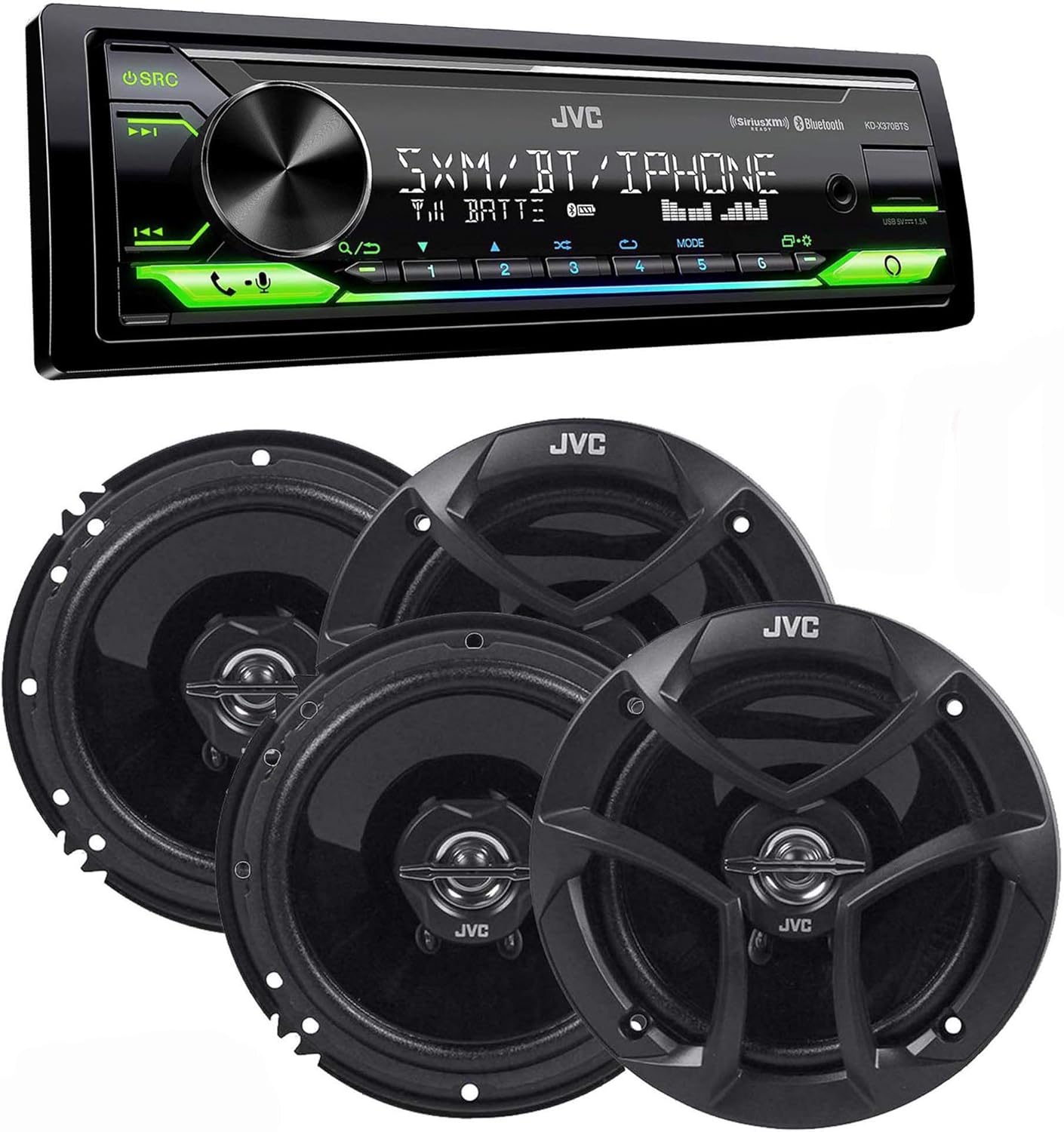 JVC KD-X370BTS Digital Media ReceiverW/BT, USB, SiriusXM Ready, Amazon Alexa + Two Pairs of JVC 6.5″ Speakers