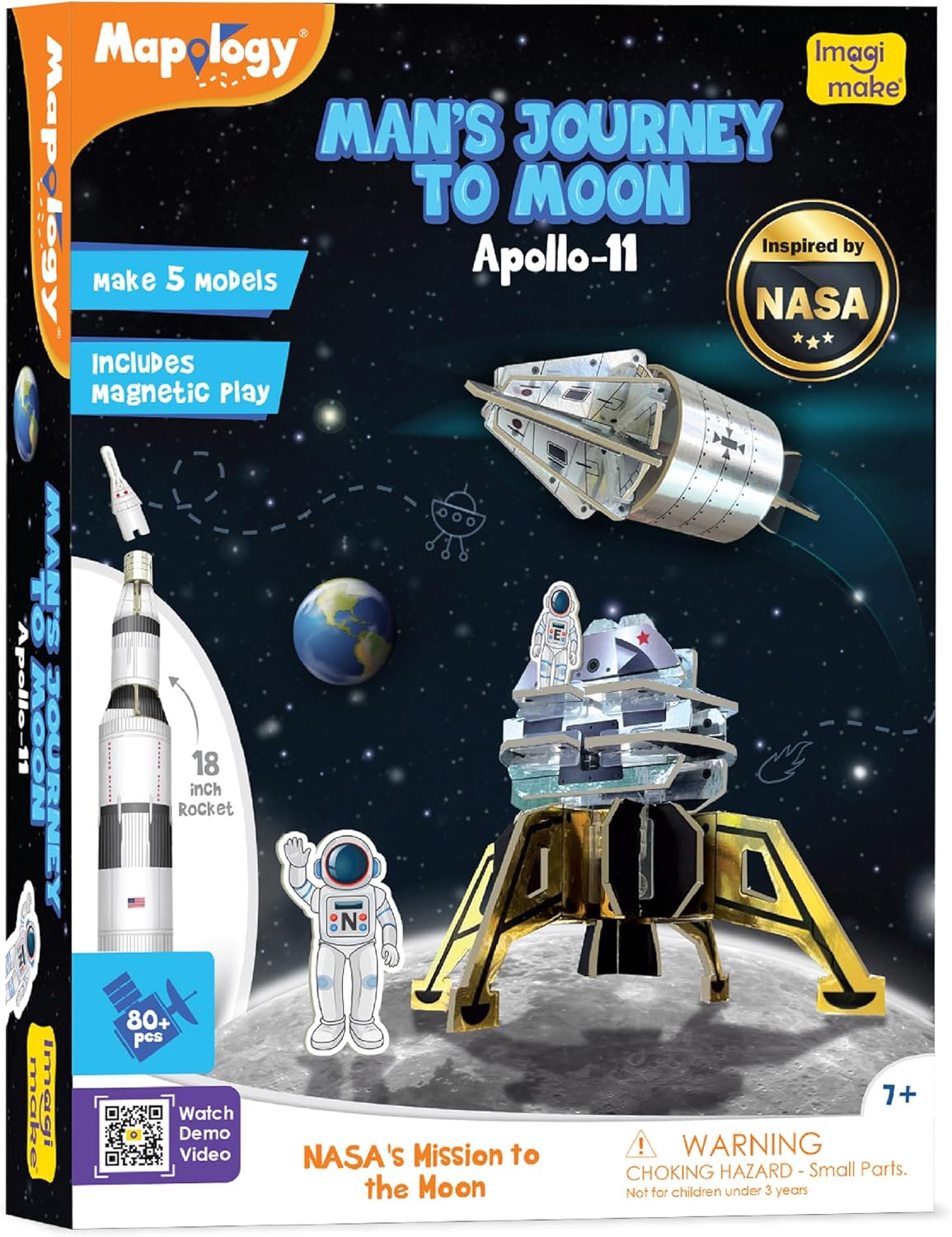 Imagimake Mapology Man’s Journey to Moon | NASA Mission Apollo 11 | Rocket & Satellite Model Making Set | Space Toys for ages 8-13 | Educational Science Kits for Kids Age 8-12 | Gifts for Boys & Girls