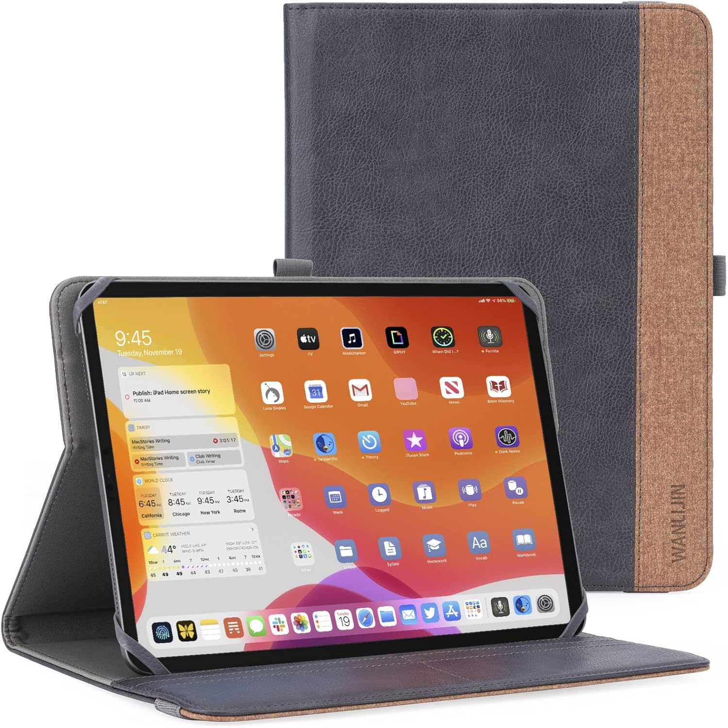 9-10.9 Inch Universal Tablet Case, Protective Cover Stand Folio Case for Android Touchscreen Tablet, with 360 Degree Rotatable Kickstand and Multiple Viewing Angles Brown Black