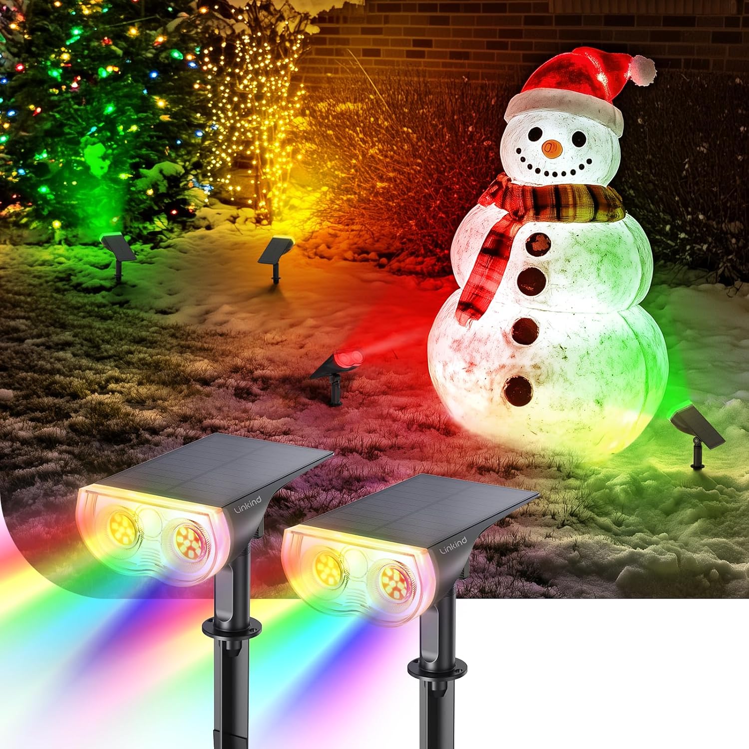 Linkind Solar Spot Lights Outdoor, IP67 Solar Lights Outdoor Waterproof, Multicolor Solar Landscape Spotlights for Christmas Decorations, Yard, Garden, Pathway(2 Pack)