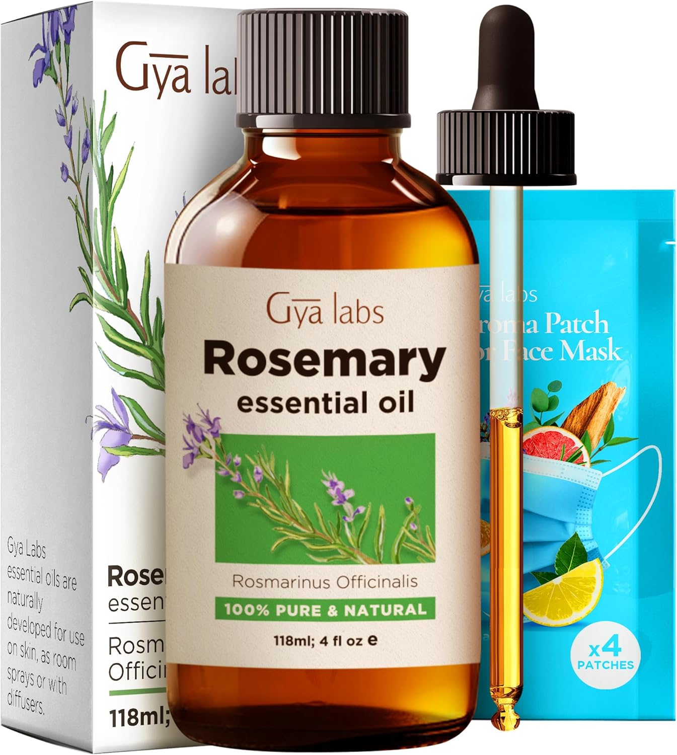 Gya Labs Rosemary Essential Oil – Huge 4 Fl Oz – 100% Pure Natural Rosemary Oil for Hair, Skin & Scalp, Rosemary Essential Oil for Diffuser, Aromatherapy & Candle Making Scent