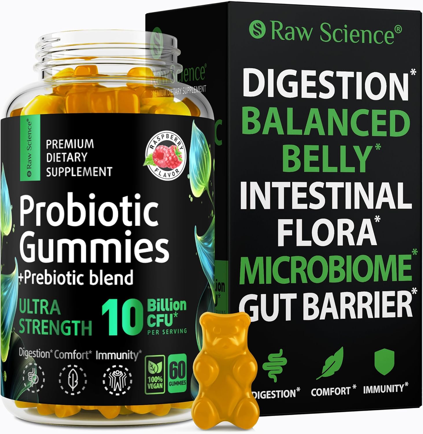 Probiotic Prebiotics Fiber Gummies Supplement – Digestive & Immune Support, Bacillus Subtilis, Coagulans, Probiotics for Women & Men Digestive Health – Fiber Gummies for Adults, Gut Health, 60 Gummies