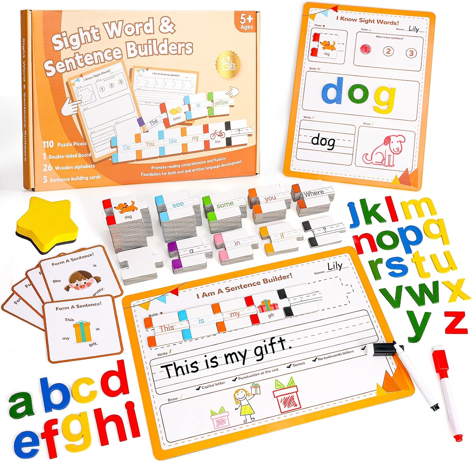 145 PCS Sentence Building for Kids, Sight Word Games Puzzle, Special Education Classroom Must Haves, Montessori Grammar Reading Game, Speech Therapy Cardboard Birthday Toys for Kindergarten