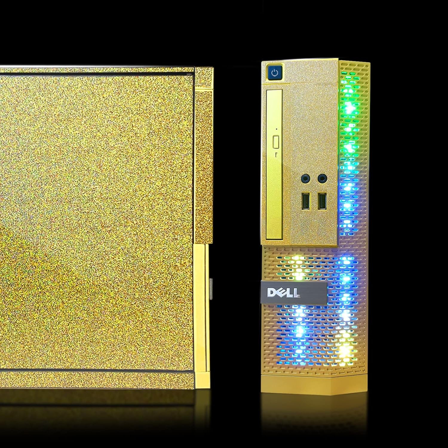 PC Gold Treasure Box RGB Dell Desktop Quad Core I5 up to 3.6G, 16G, 512G SSD, WiFi, Bluetooth 4.0, RGB Gaming Keyboard & Mouse, DVD, New 22″ 1080 FHD LED, RGB Sound Bar, Webcam, Win 10 Pro (Renewed)