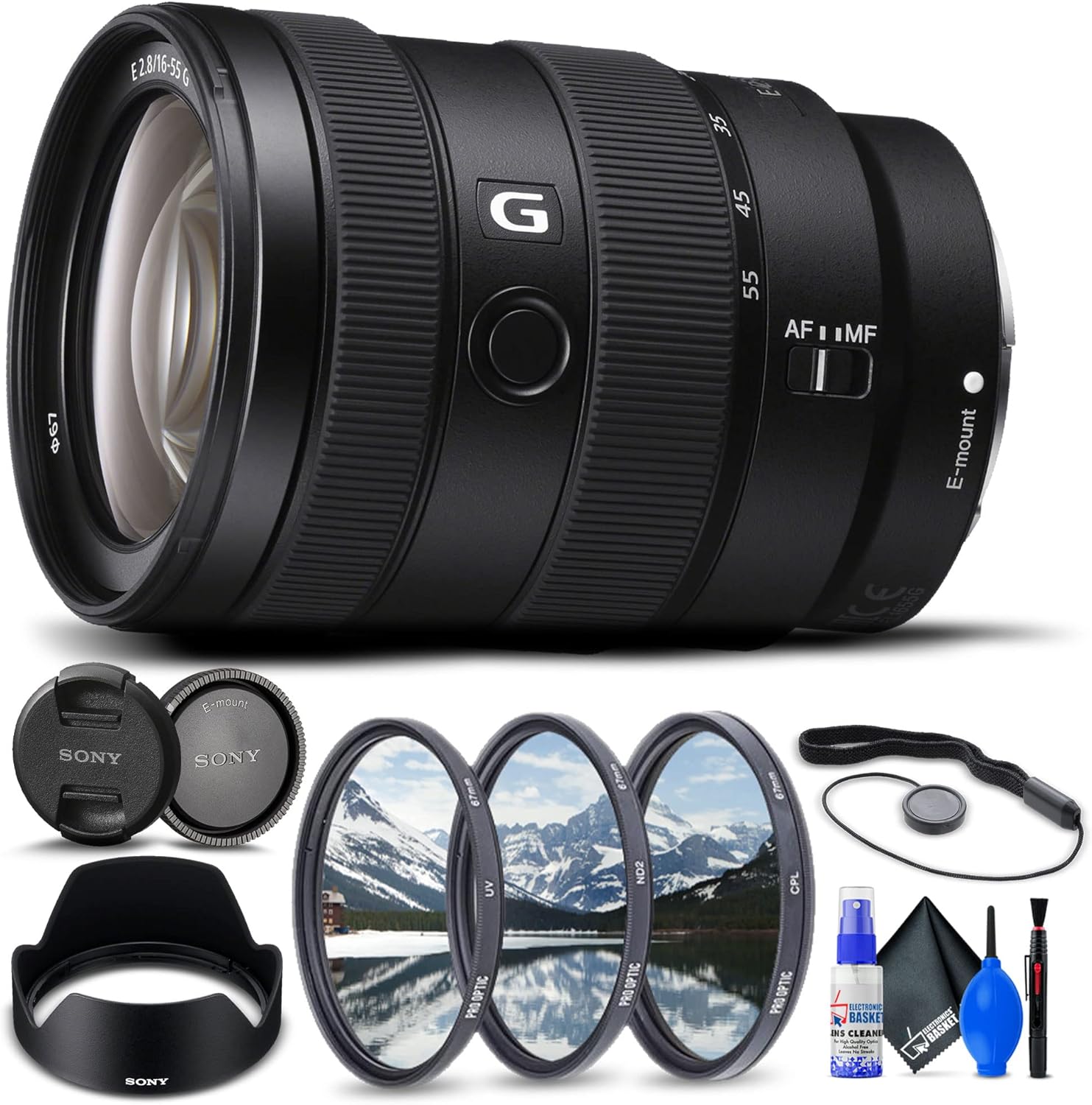 Sony E 16-55mm f/2.8 G Lens (SEL1655G) + Filter Kit + Lens Cap Keeper + Cleaning Kit + More (Renewed)