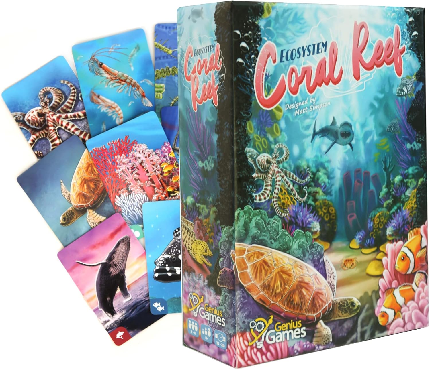 Genius Games Ecosystem: Coral Reef – A Mensa Recommended Family Card Game About Aquatic Animals, Their Habitats & Food Chain | A Light Educational Marine Biology Board Game for Kids and Families