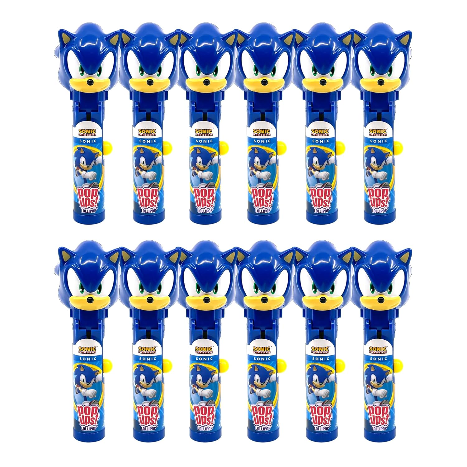 Pop Ups! Sonic The Hedgehog Lollipop Holder – 12 Lollipops with Cases – Individually Wrapped Candy Party Favors – Sonic The Hedgehog Candy – Bulk Set of 12