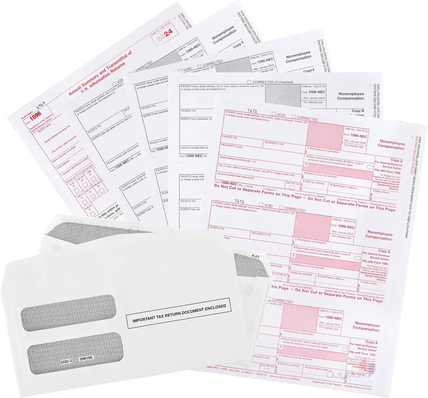 1099 NEC Tax Forms 2024 with Envelopes, 4 Part 15 Pack Tax Forms Kit and 15 Self-Seal Envelopes –Great for QuickBooks and Accounting Software, Value Pack for Business – Made in The USA – 15-Pack