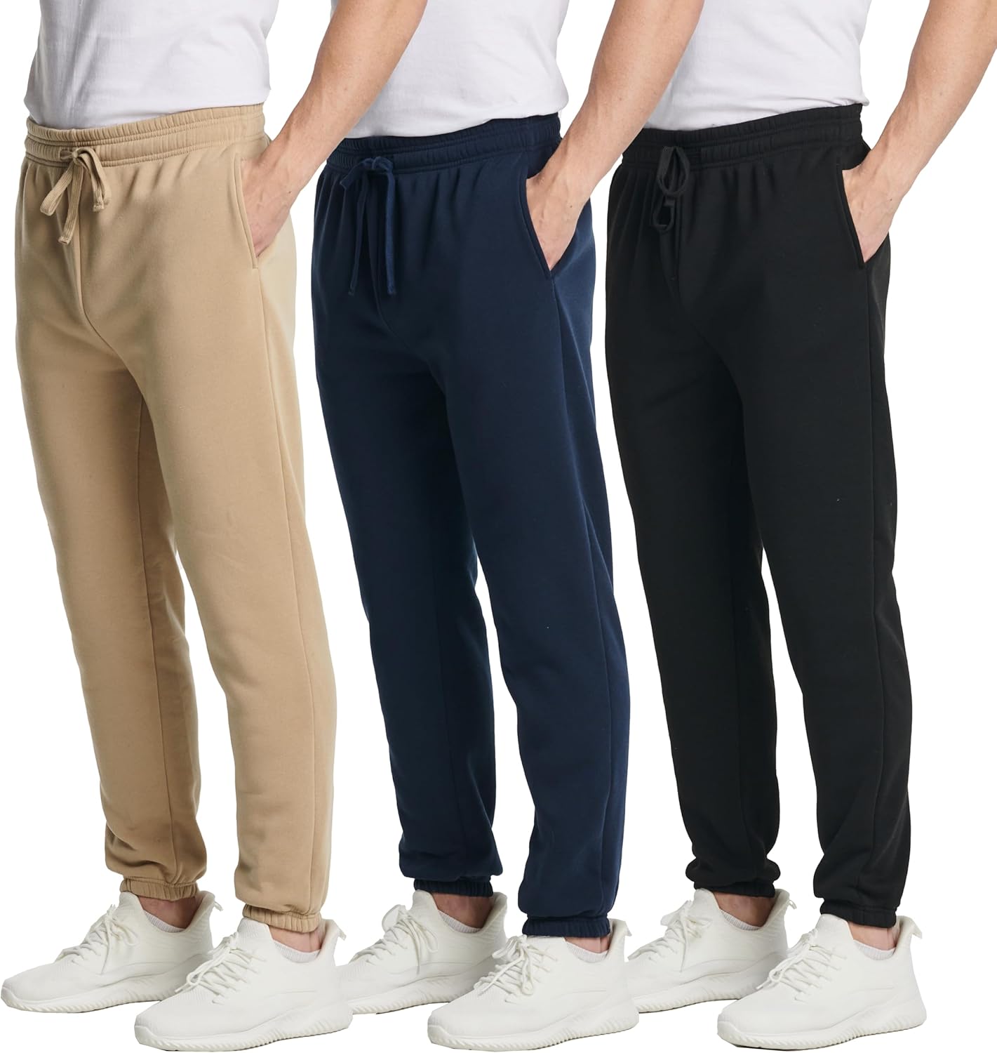 Real Essentials 3 Pack: Men’s Fleece Elastic Bottom Jogger Sweatpants with Pockets (Available in Big & Tall)