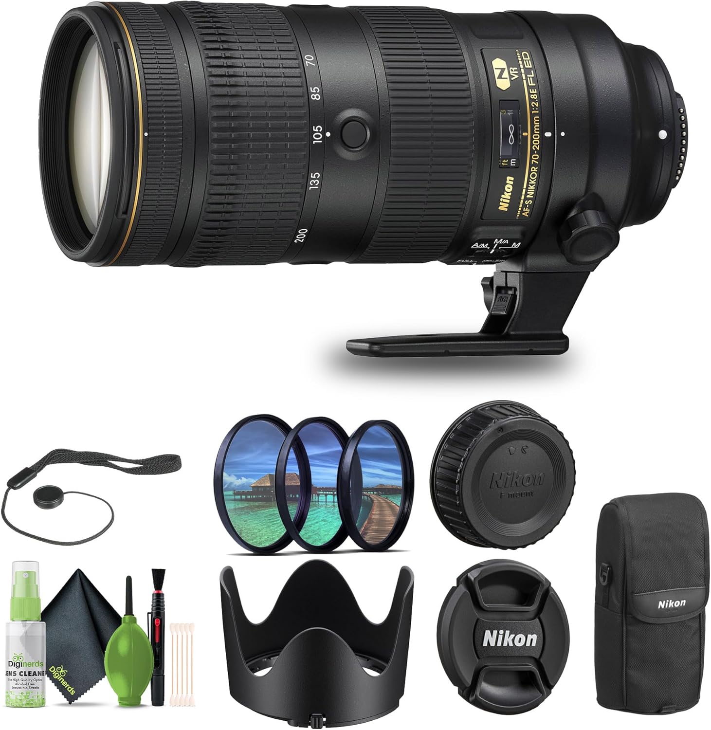 Nikon – AF-S NIKKOR 70-200mm f/2.8G ED VR II Telephoto Zoom Lens (2185) + Filter Kit + Cap Keeper + Cleaning Kit