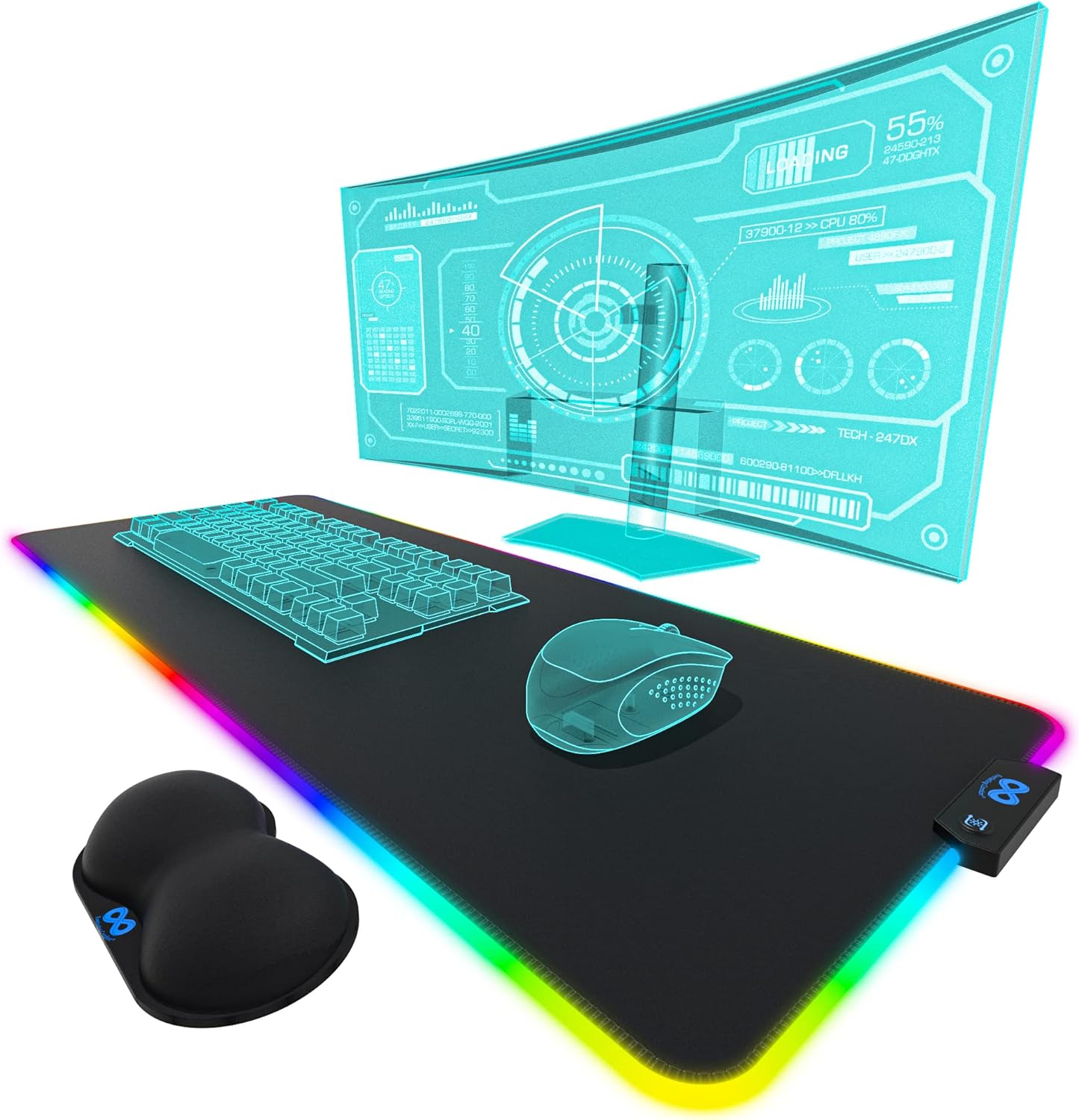 Everlasting Comfort Large Gaming Mouse Pad – Extra Long Desk Pad with Mousepad Wrist Rest- 15 Color Modes with 2 Brightness Levels – RGB Mouse Pad for Gamers – XL, Big, Extended LED Light Mat