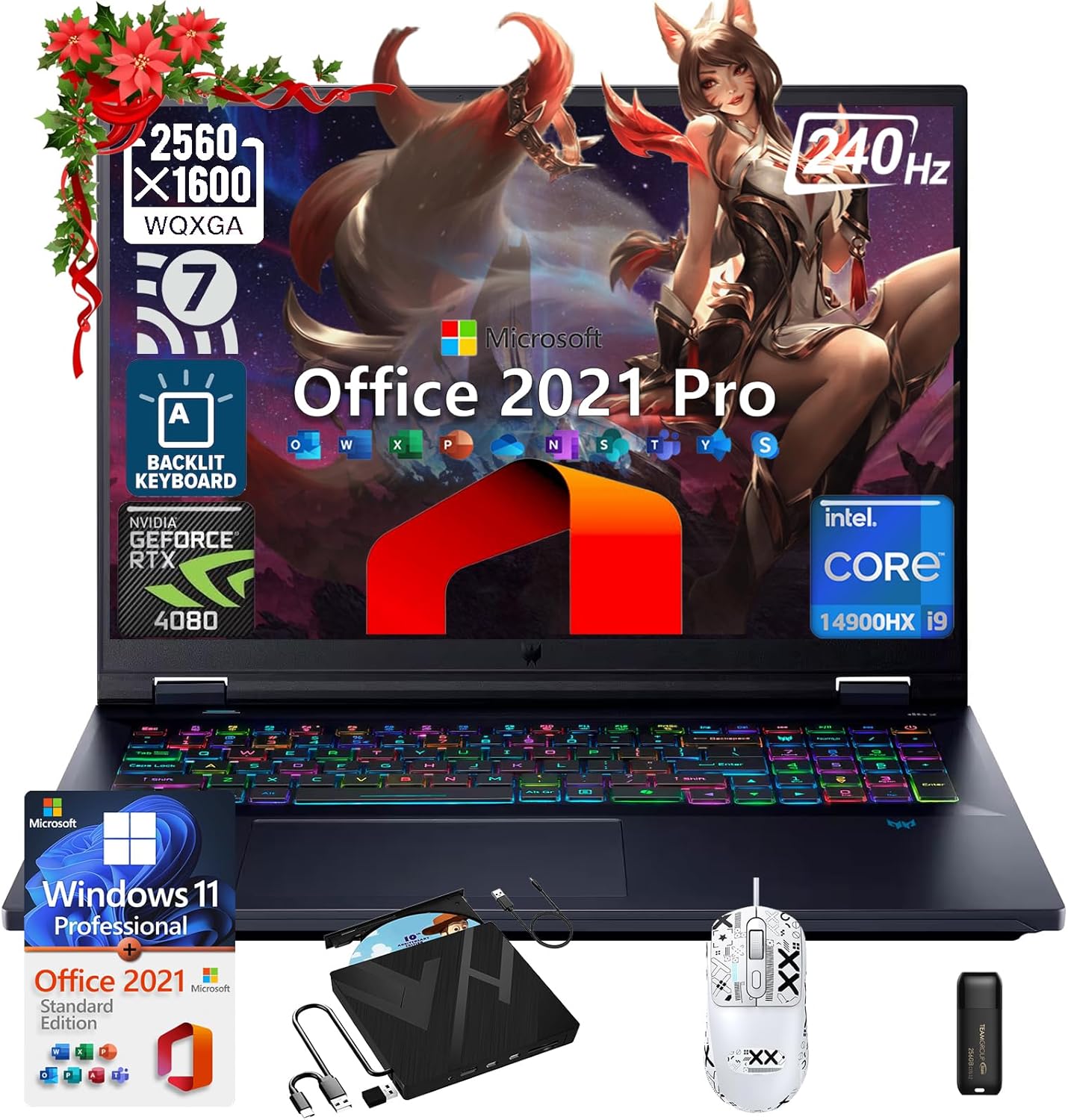 acer Predator Helios-Neo-18 Gaming Laptop – w/External Optical Drive • Intel i9-14900HX • RTX 4080 • 18″ WQXGA 240Hz Display • Wi-Fi 7 Backlit KB • Win 11 Pro + Tugwry Accessories (32GB, 2TB SSD)