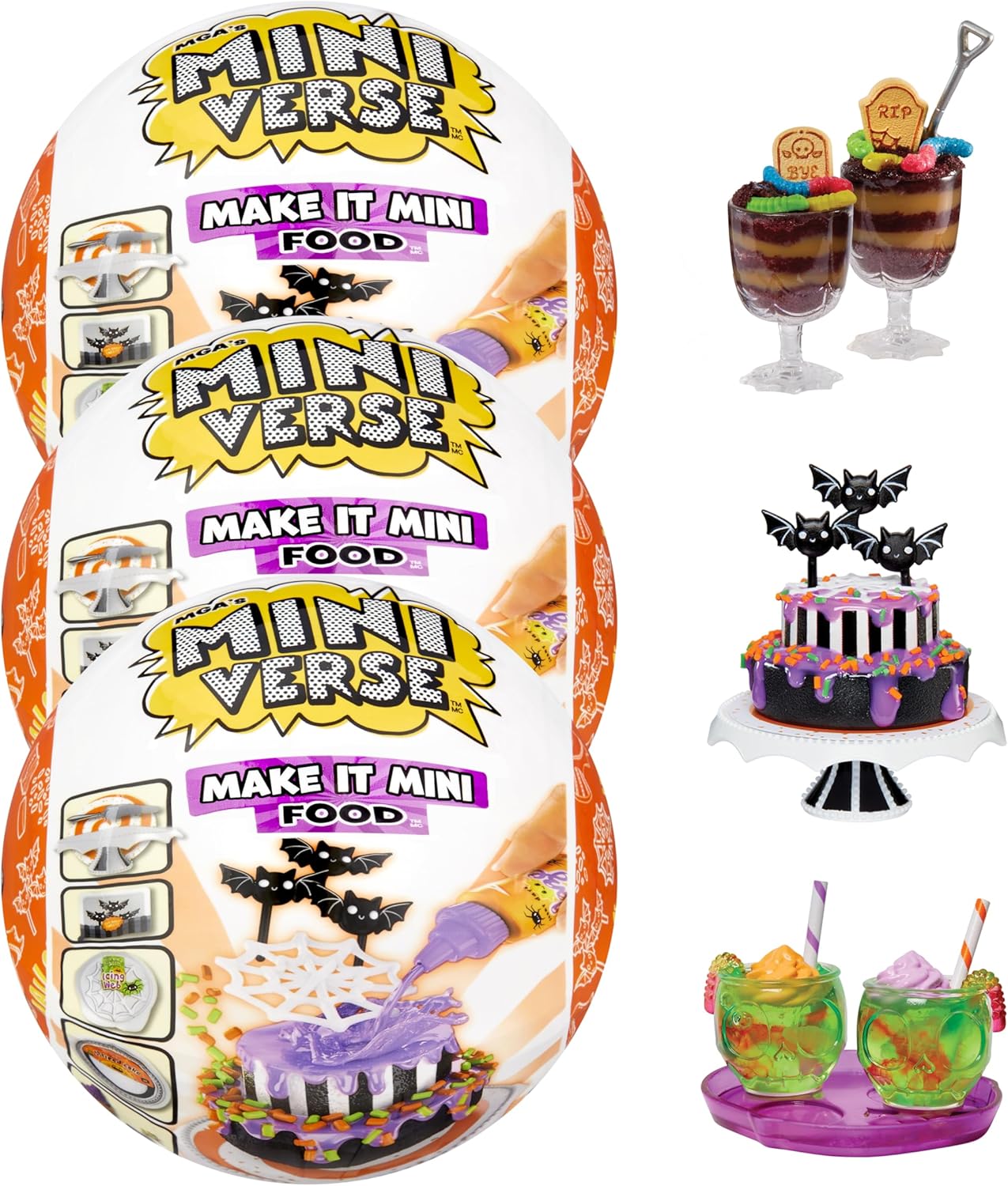 MGA’s Miniverse Make It Mini Food Spooky Treats Series 2 Mini Collectibles 3 Pack – Seasonal, Blind Packaging, DIY, Resin, Replica Food, NOT Edible, Collectors, 8+