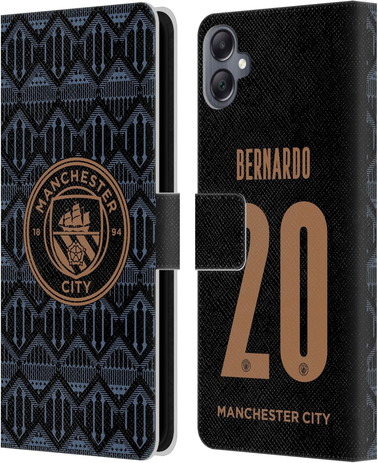 Head Case Designs Officially Licensed Manchester City Man City FC Bernardo Silva 2020/21 Players Away Kit Group 1 Leather Book Wallet Case Cover Compatible with Samsung Galaxy A05