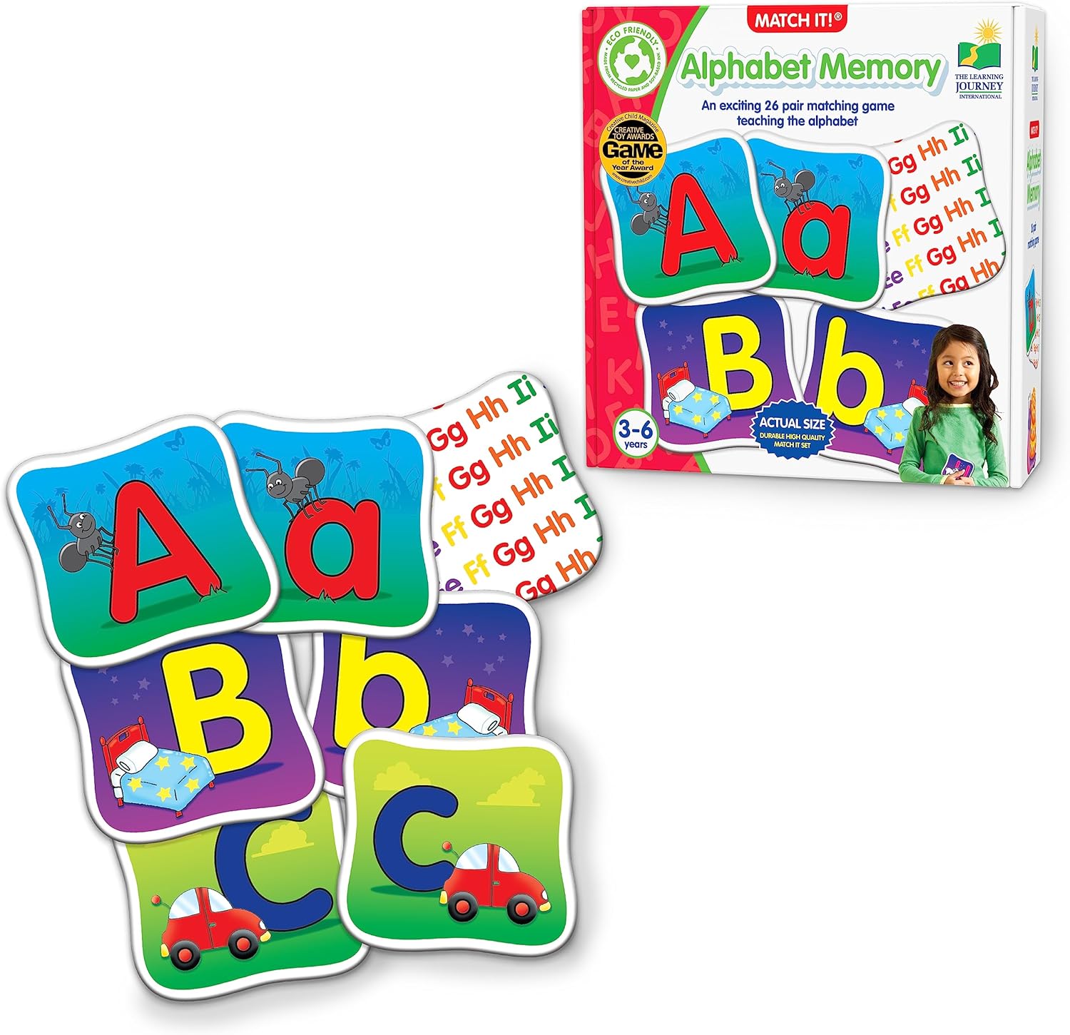 The Learning Journey: Match It! Memory – Alphabet – Capital and Lowercase Letter Matching Game with 26 Matching Pairs – Memory Games for Kids 3 and Up – Award Winning Toys