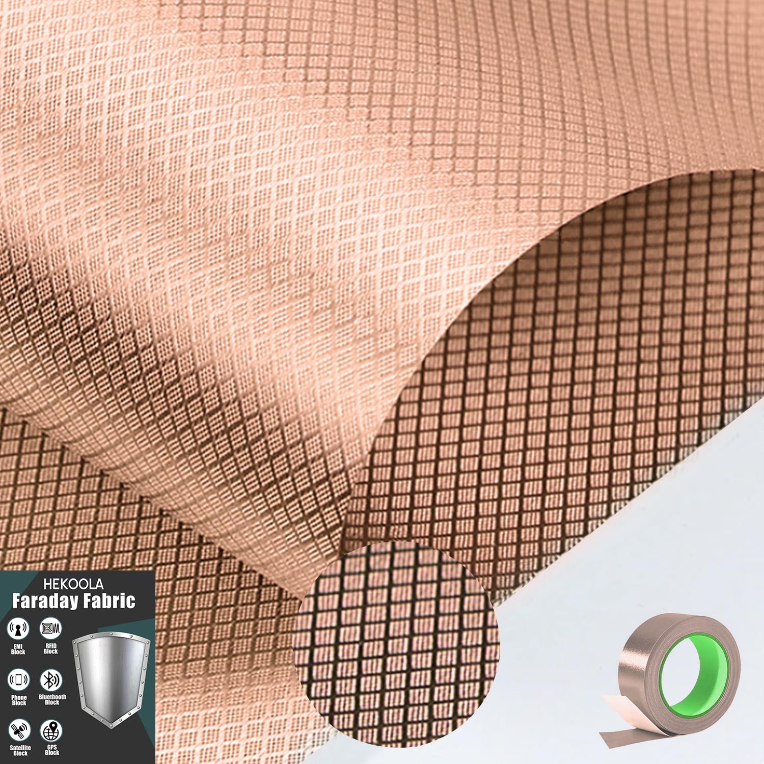 Faraday Fabric EMP Proof,EMP Shielding Fabric,Faraday EMP Blanket,for Cover for WiFi,Cell,RFID,EMP Protection with Faraday Tape (43.3″ X 39.3″,Copper)