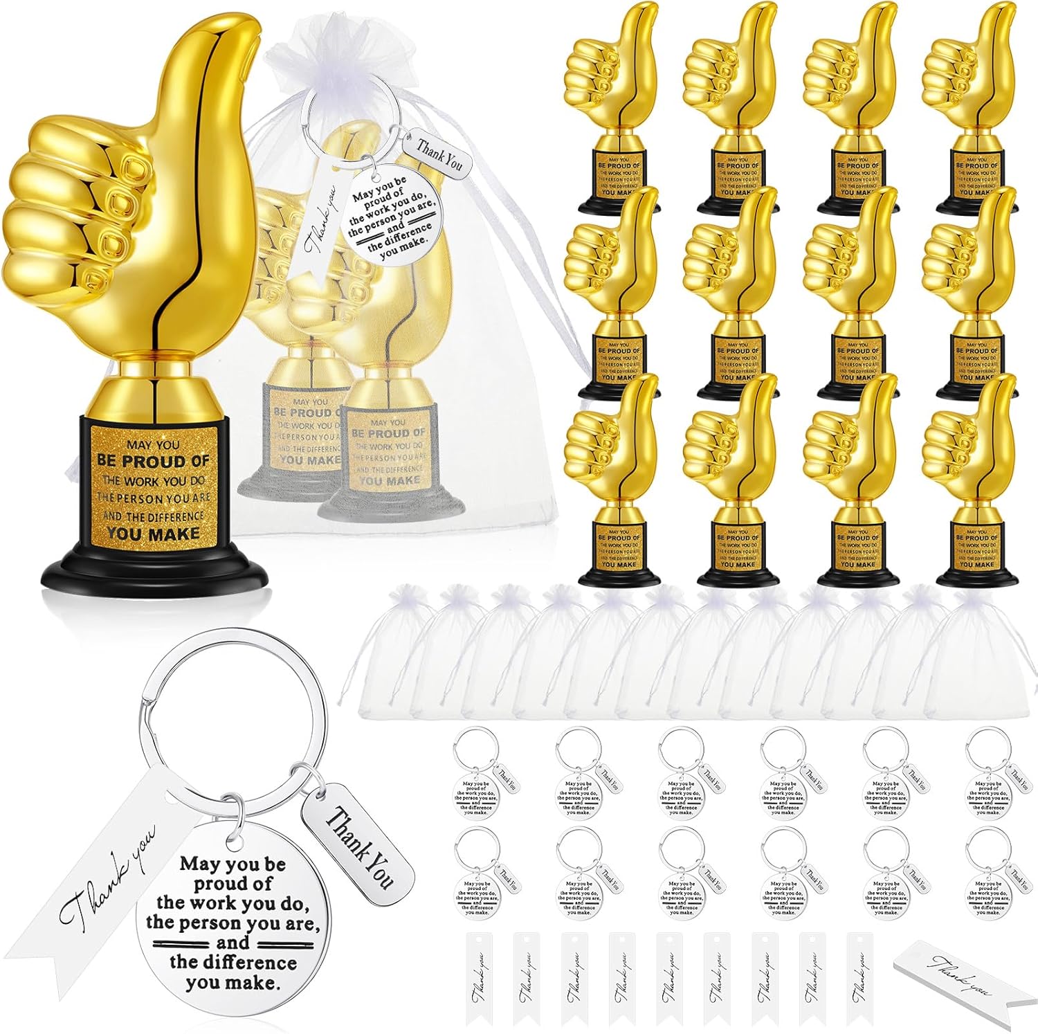 Highergo 12 Set Employee Appreciation Gifts Bulk Thumb Award and Trophies Plastic Mini Trophy Award for Coworker Thank You Gifts Trophy Set for Kids and Adults Reward