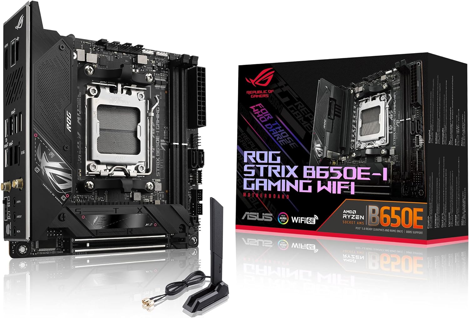 ASUS ROG Strix B650E-I Gaming WiFi AMD B650 AM5 Ryzen Desktop 9000 8000 & 7000 Mini-ITX mITX Motherboard, 10+2 Power Stages, DDR5, 2X M.2 Slot, PCIe® 5.0, 2.5G LAN, WiFi 6E, USB 3.2 Gen 2×2 Type-C