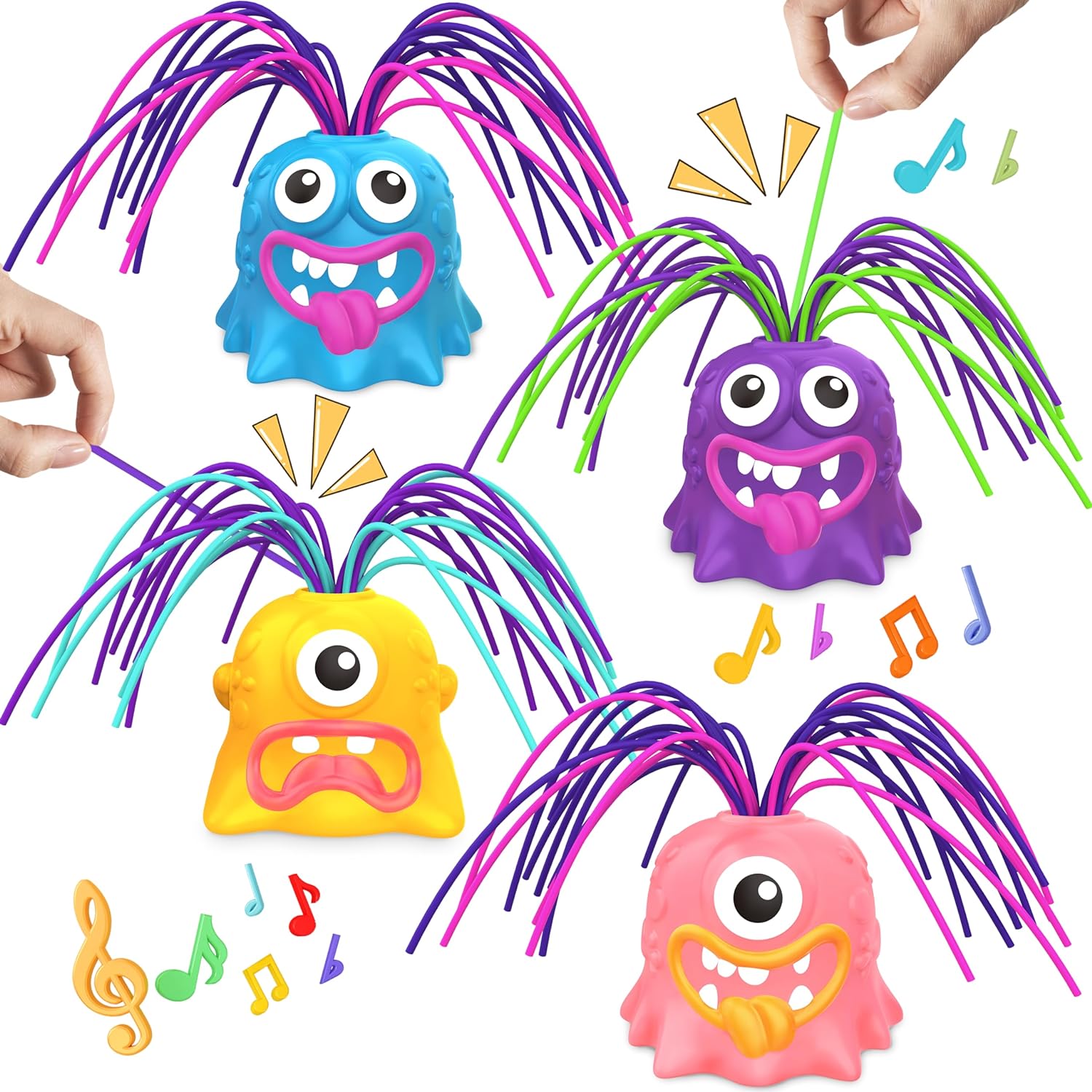 4PCS Fun Hair Pulling Fidget Screaming Monster Toys, Anti Anxiety Toys and Venting Novelty Toys, Different Screams Made by Hair Pulling, Christmas for 3 4 5 6 7+ Kids Teens Boys Girls Gifts