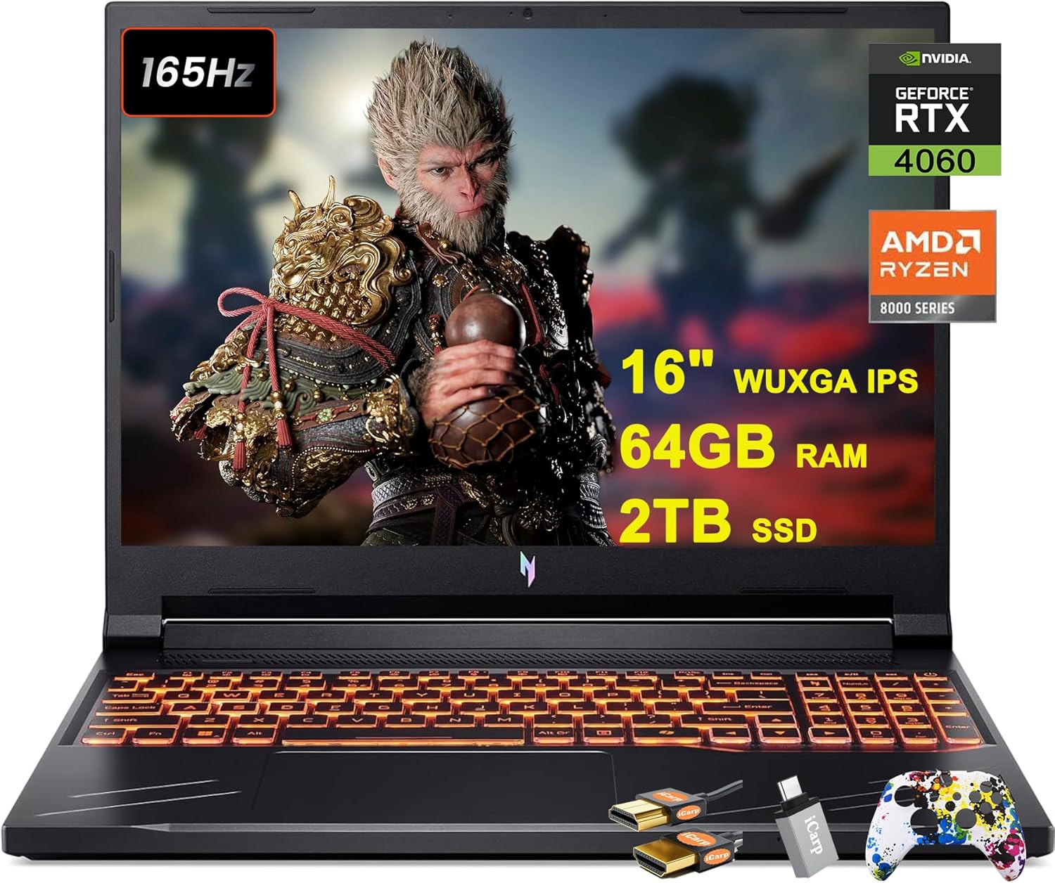 acer Nitro V 16 Gaming Laptop 16″ WUXGA IPS 165Hz AMD Zen 4 Octa-Core Ryzen 7 8845HS (Beats i7-12700H) 64GB RAM 2TB SSD GeForce RTX 4060 8GB Backlit Win11 w/ICP Accessory