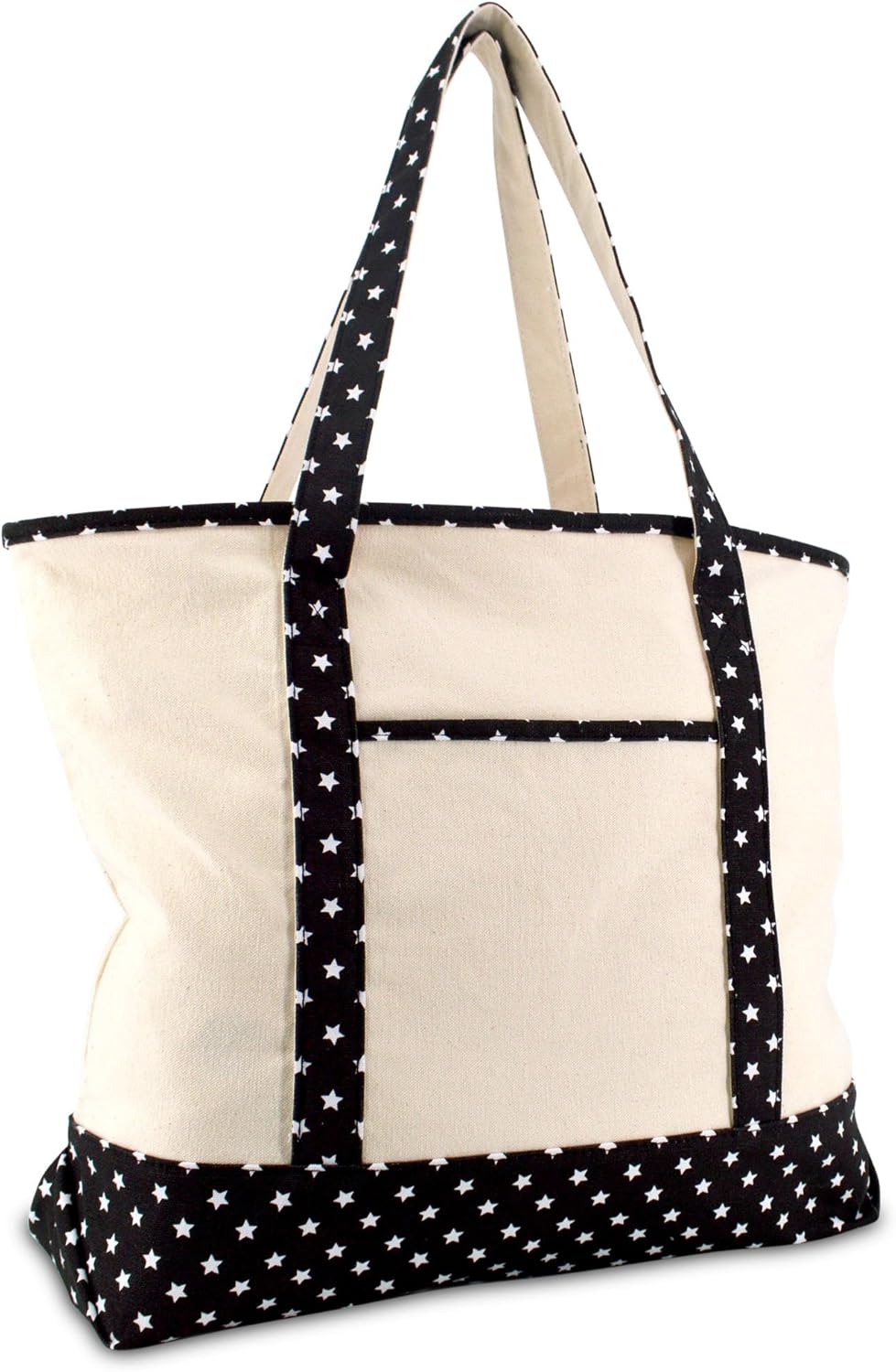 DALIX 22″ Shopping Tote Bag in Heavy Cotton Canvas (Zippered Top) Black Star