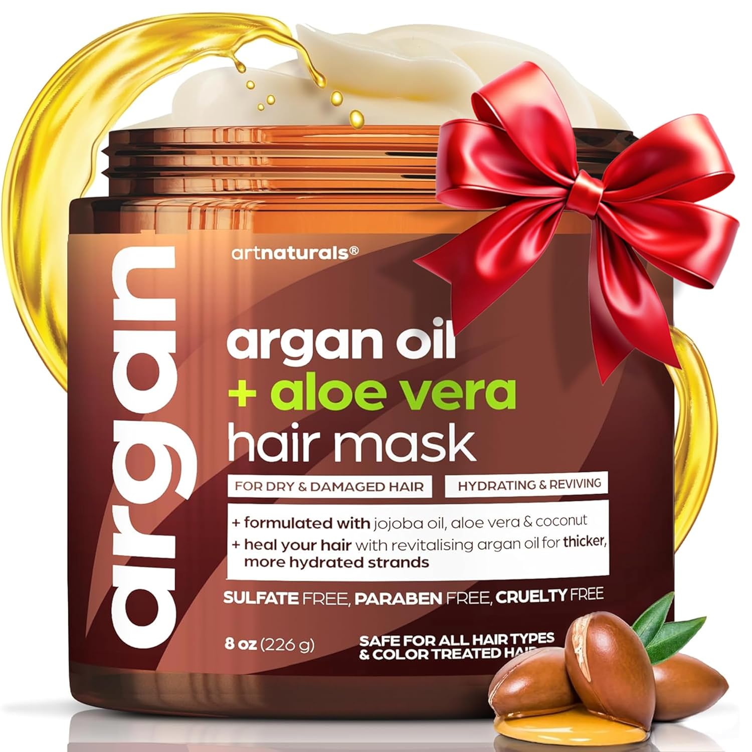 Artnaturals Argan Hair Mask Conditioner – (8 Oz/226g) – Deep Conditioning Treatment – Organic Jojoba Oil, Aloe Vera & Keratin – Repair Dry, Damaged, Color Treated, Natural Hair Growth – Sulfate Free