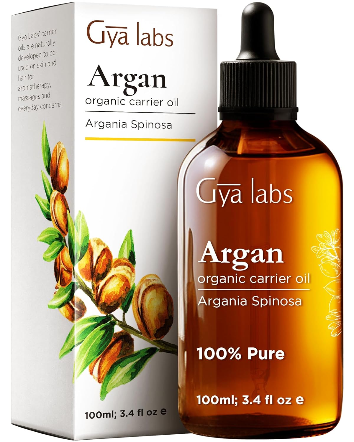 Gya Labs Organic Argan Oil for Hair – Pure Cold-Pressed Moroccan Argan Oil for Skin & Face – Moisturizing Argan Hair Oil for Lotions, Soaps & Hair Conditioners (3.4 fl oz)