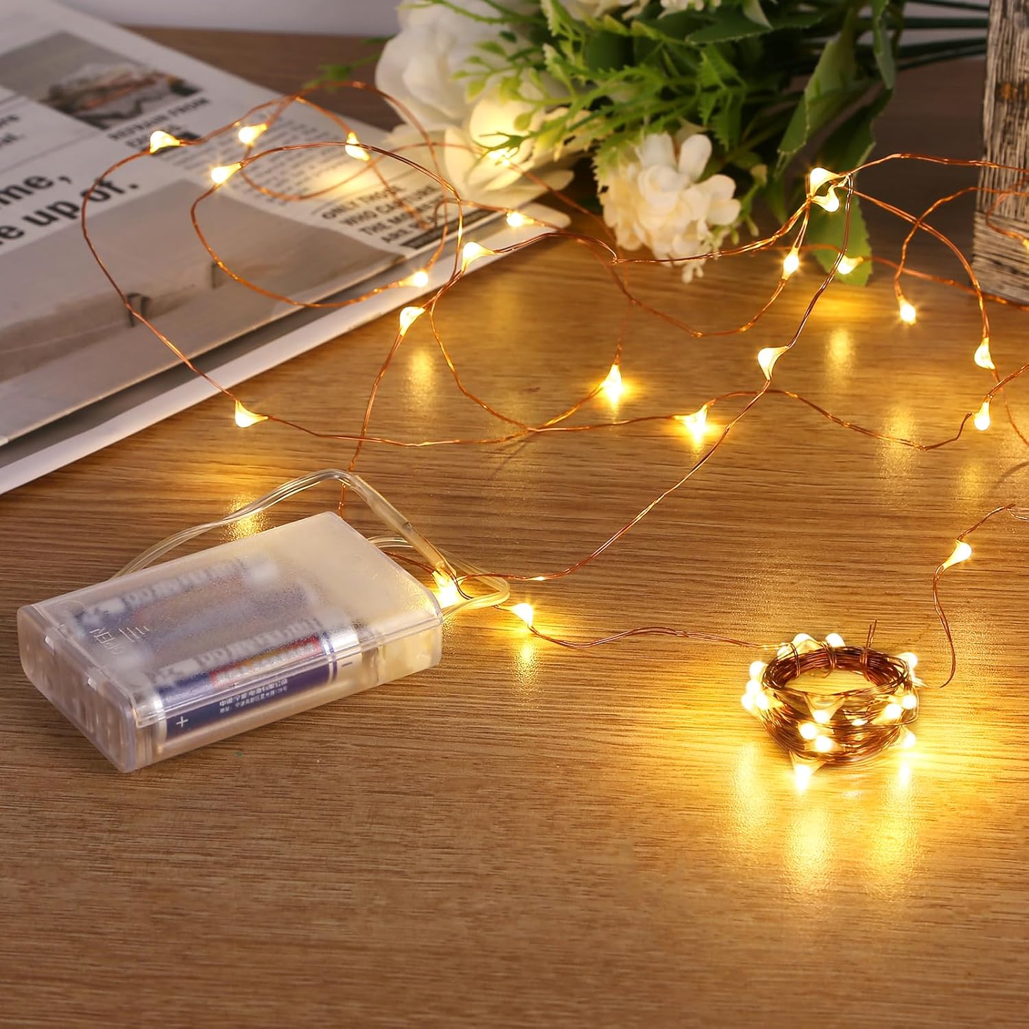 Sanniu Led Fairy Lights Battery Operated, 4 Packs Mini Battery Powered Copper Wire Starry String Lights for Christmas,Bedroom, Parties,Wedding,Indoor,Home Decoration (5m/16ft Warm White)