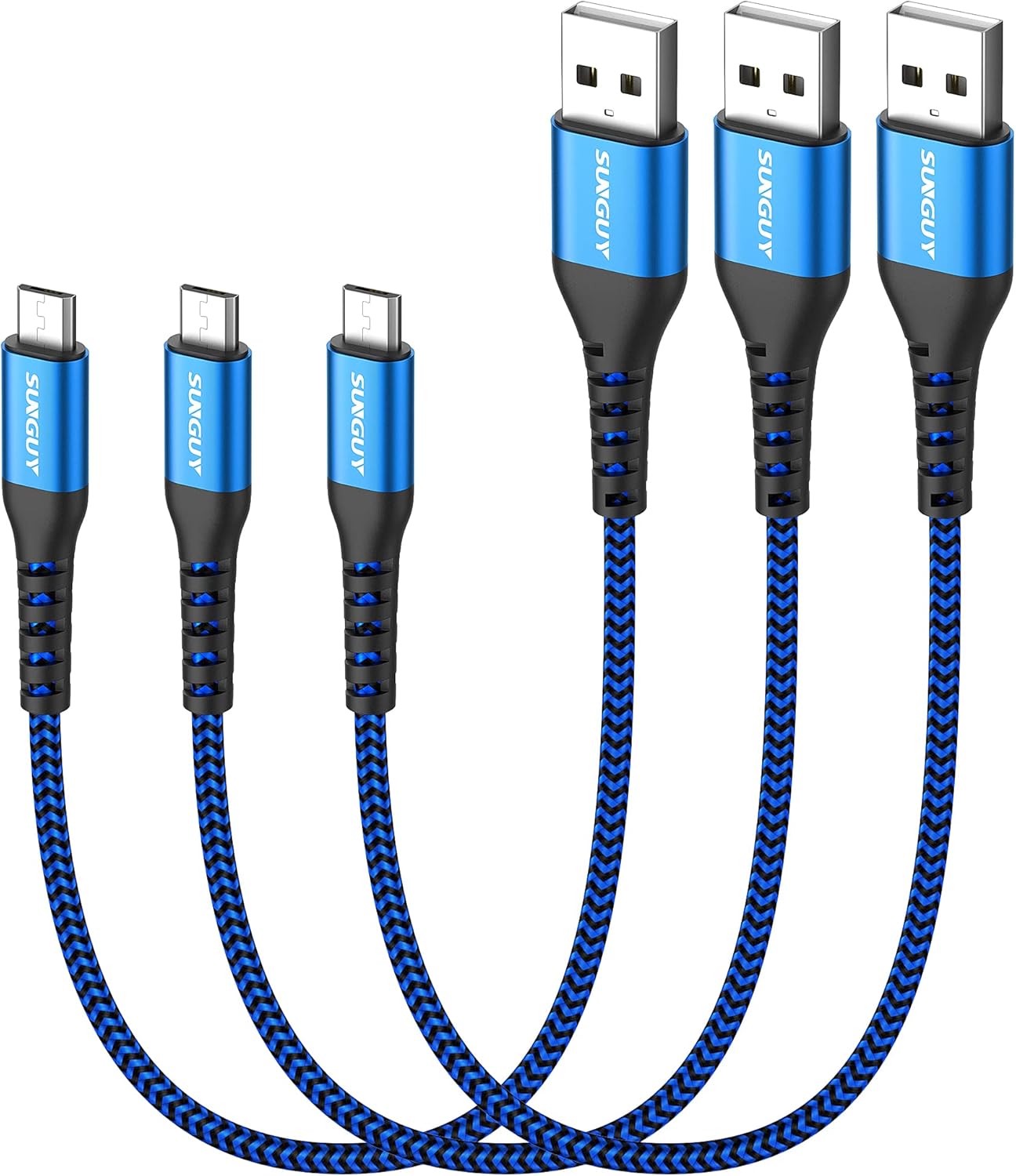 SUNGUY Short Micro USB Cable 1FT[10Pack], 18W USB to Micro USB Cable Fast Charging USB 2.0 Data Sync Nylon Braided for Samsung Galaxy S7 Edge S6, Power Bank, Android Phone, PS4-Blue