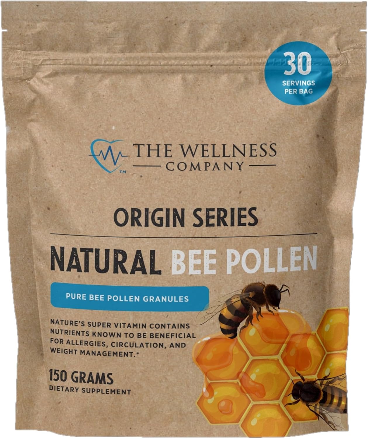 The Wellness Company Pure Natural Bee Pollen | 150 Grams | Full of Natural of Vitamins, Minerals, Carbohydrates, Lipids, and Essential Proteins | Good for Allergies and Circulation