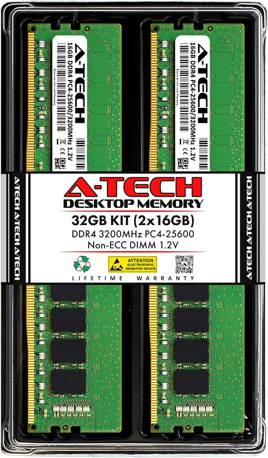 A-Tech 32GB (2x16GB) RAM Replacement for CT2K16G4DFRA32A | DDR4 3200MHz PC4-25600 (PC4-3200AA) CL22 UDIMM 1.2V Non-ECC DIMM 288-Pin Desktop Memory Modules