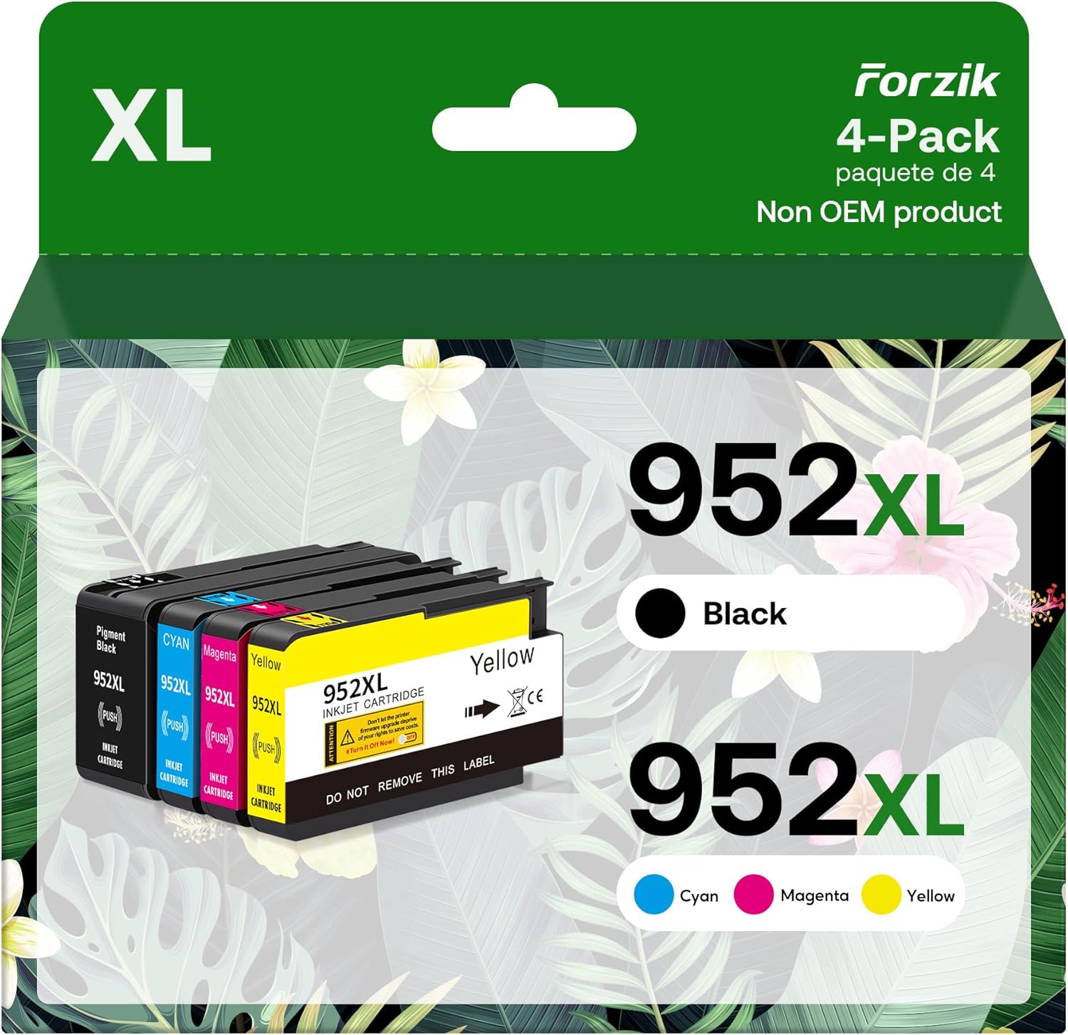 Forzik Compatible 952XL Ink Cartridge Combo Pack Replacement for HP 952 952XL Ink Cartridges Work with OfficeJet Pro 7740 8710 8720 8210 8725 8740 Printer(Black, Cyan, Yellow, Magenta,4 Pack)