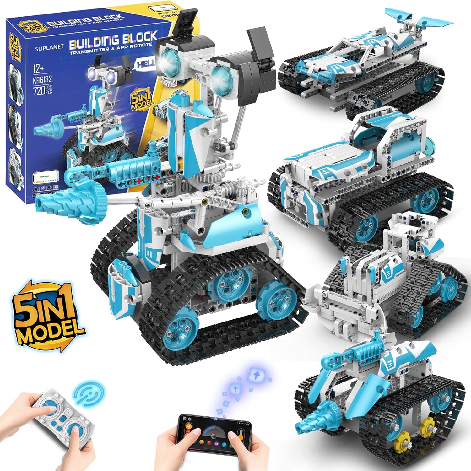 STEM Robot for Kids Ages 8-14, 5-in-1 Remote Control and APP Programmable Robot Toys – 720 Pcs DIY Building Science Educational Kit, Building Block Birthday Present for Teen Boys Girls