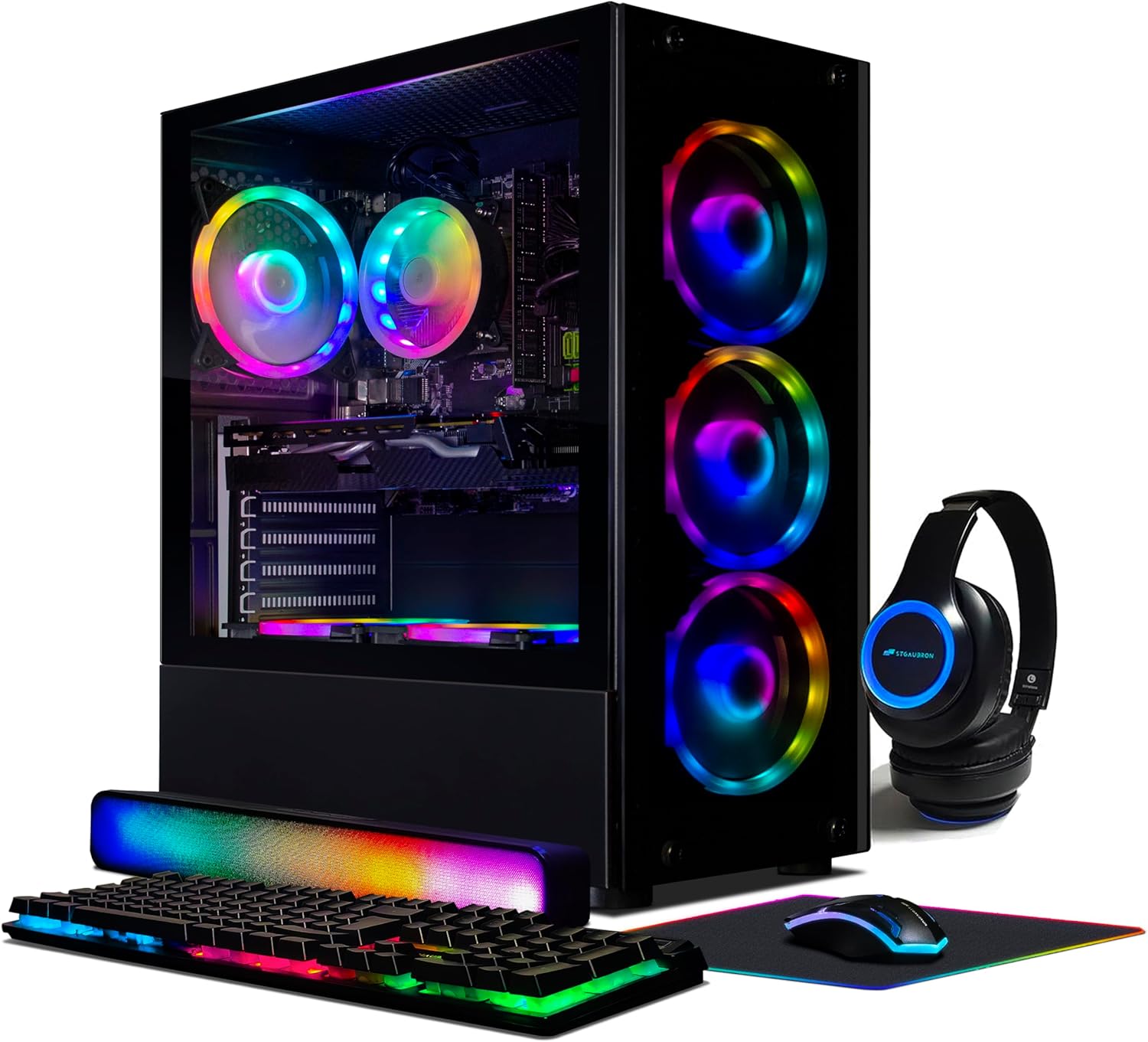 STGAubron Gaming PC Desktop, GeForce GTX 1660 Super 6G, Intel Core i7 up to 3.9G, 32G RAM, 1T SSD, WiFi, BT 5.0, RGB Fan x6, RGB Mouse Pad, RGB BT Sound Bar, RGB BT Gaming Mic, Windows 10 Home