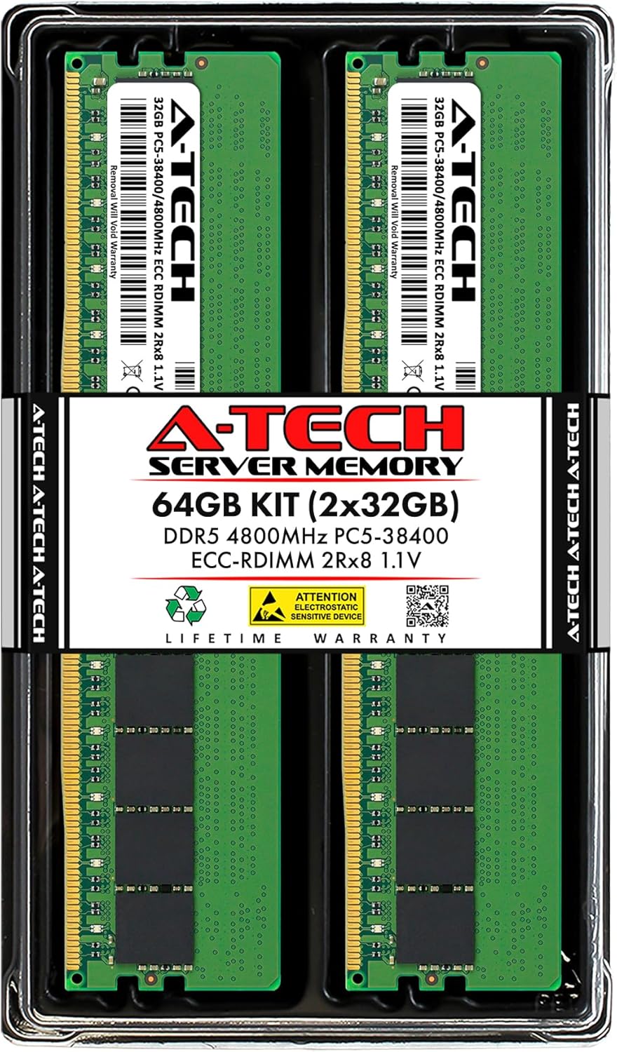 A-Tech 64GB Kit (2x32GB) RAM for HP ProLiant DL320 G11, DL325 G11, DL345 G11, DL360 G11, DL365 G11, DL380a G11, ML350 G11 | DDR5 4800MHz PC5-38400 EC8 RDIMM 2Rx8 ECC Registered Server Memory Upgrade