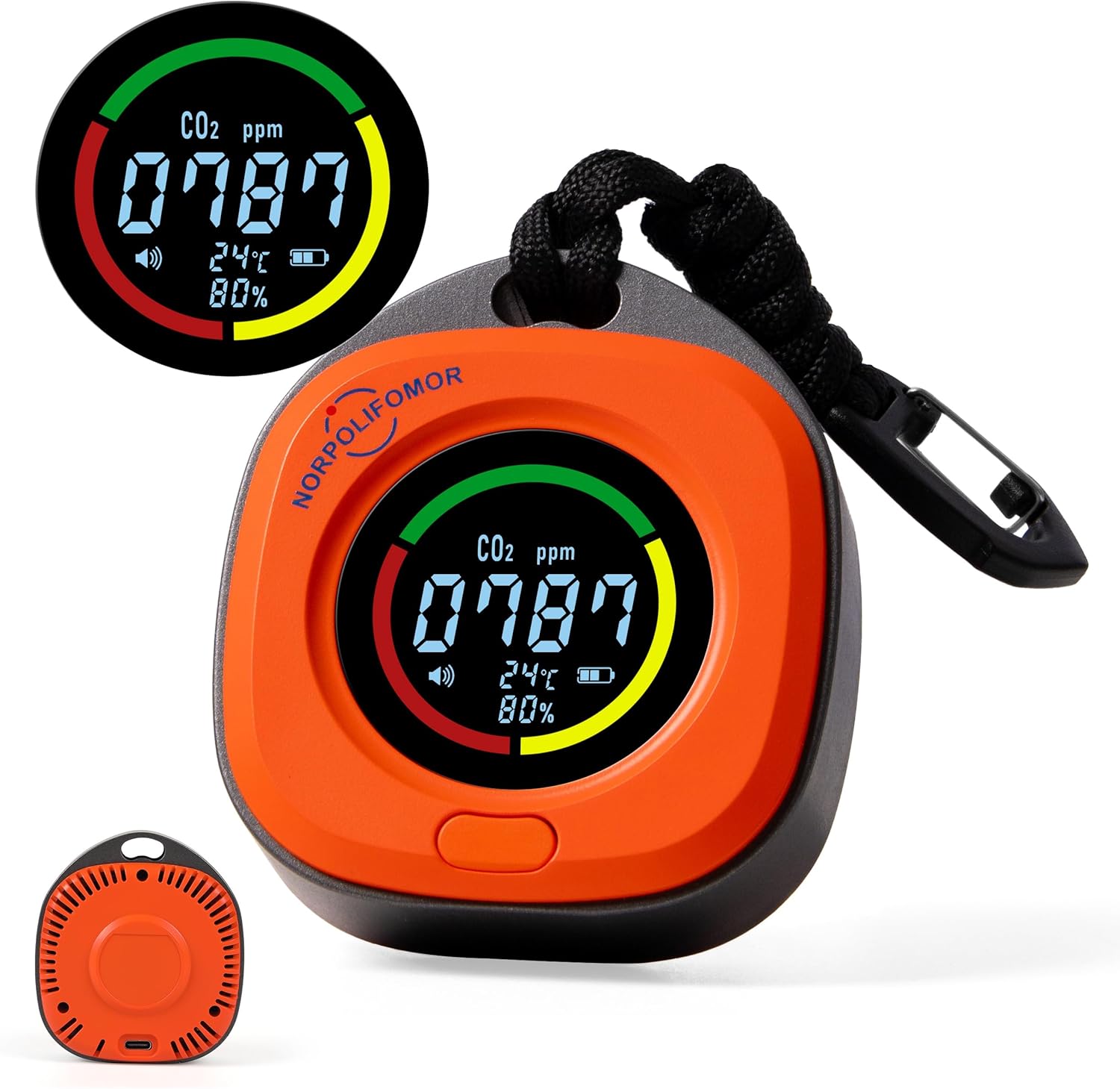 3-in-1 Portable CO2 Monitor, CO2 Carbon Dioxide Detector, CO2 Meter with Alarm, Temperature & Humidity,for Home, Car, Grow Tents, Travel,Camping Indoor/Outdoor