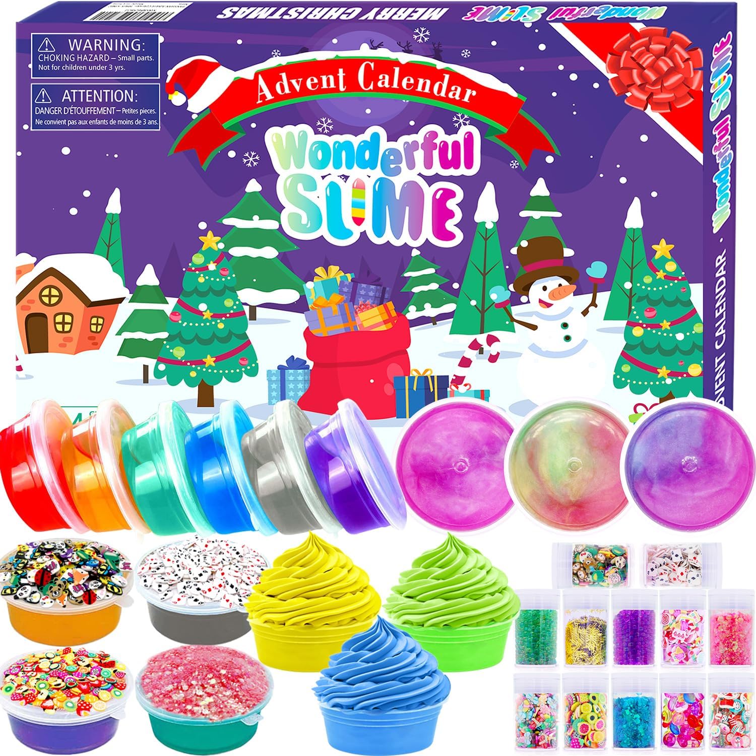 PANSHAN 2024 Fidget Advent Calendar – 24 Days of Crystal Slime Christmas Countdown Toys | Fun Holiday Gift Set Party Favors for Kids Ages 3+ | Perfect Xmas Surprise for Boys and Girls