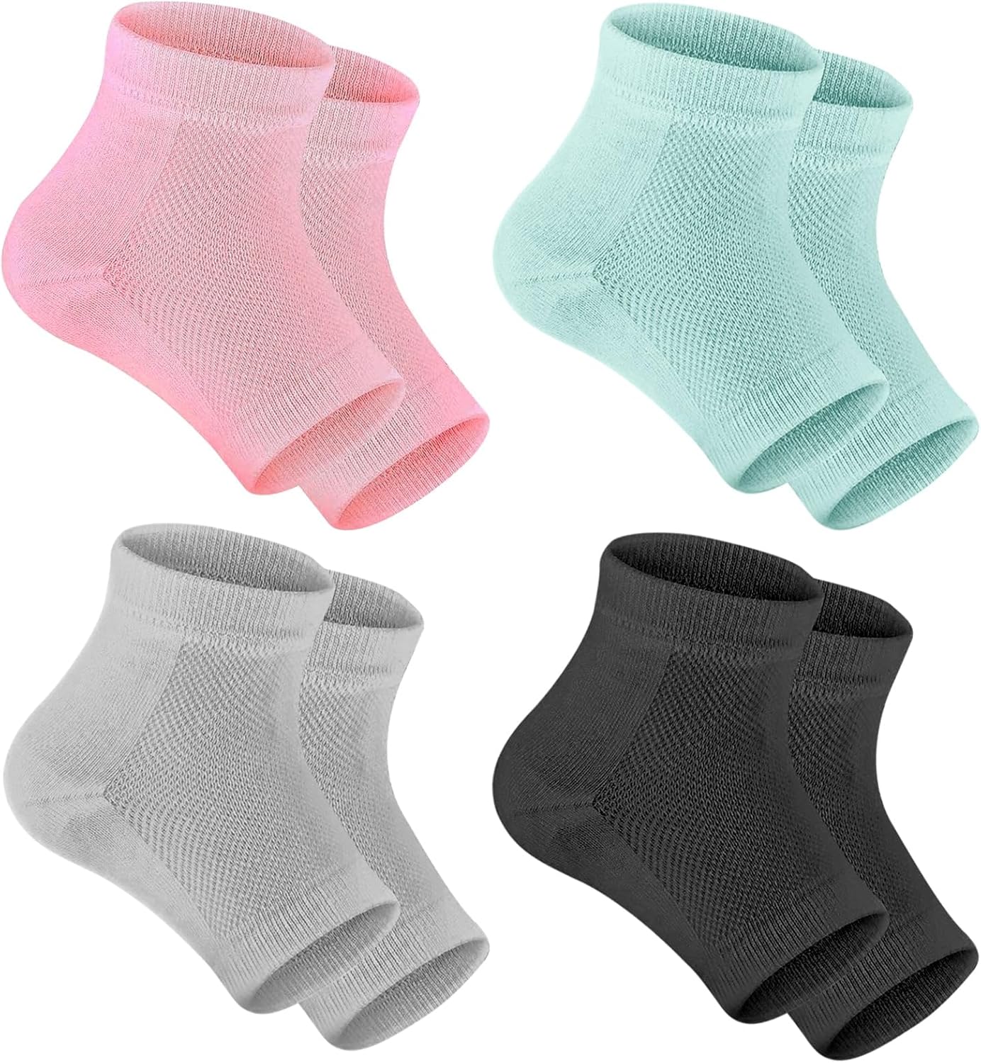 Selizo 4 Pairs Moisturizing Heel Socks for Women, Cracked Heel Socks Gel Heel Socks Callus Remover Socks Open Toe Socks Cracked Foot Toeless Heel Repair Socks for Women Dry Hard Cracked Feet