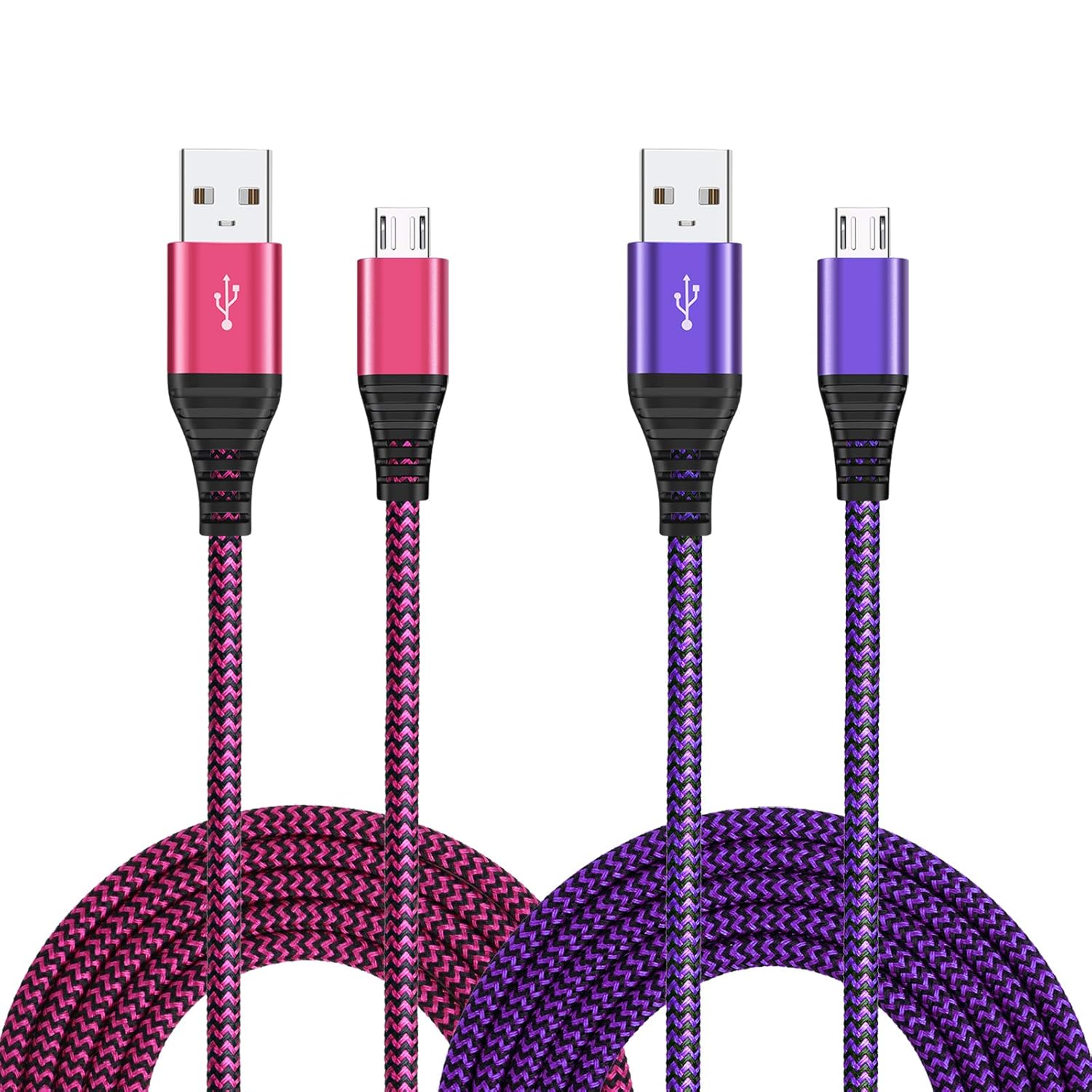 Micro USB Cable 10FT, OKRAY 2-Pack Long Braided USB-A to Micro USB 2.0 Fast Charging Cable Sync Data Android Charger Cords for Galaxy J3 J7 S6 S7 Edge Note 5 4, Android Phones Tablet (Purple Hot-Pink)