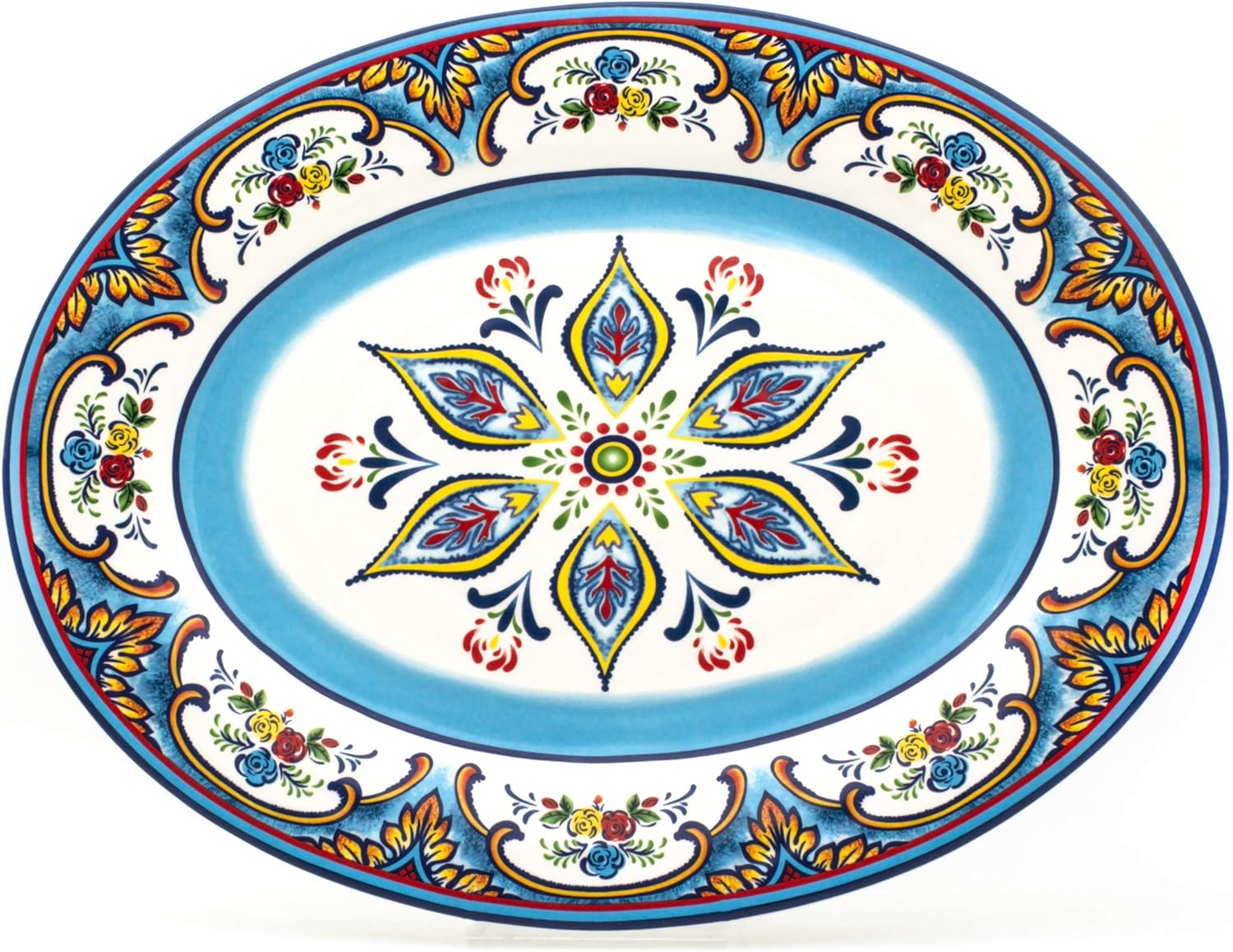 Euro Ceramica Zanzibar Collection 18-Inch Large Oval Platter | Serving Tray | Turkey Platter | Holiday Center Piece , Multicolor