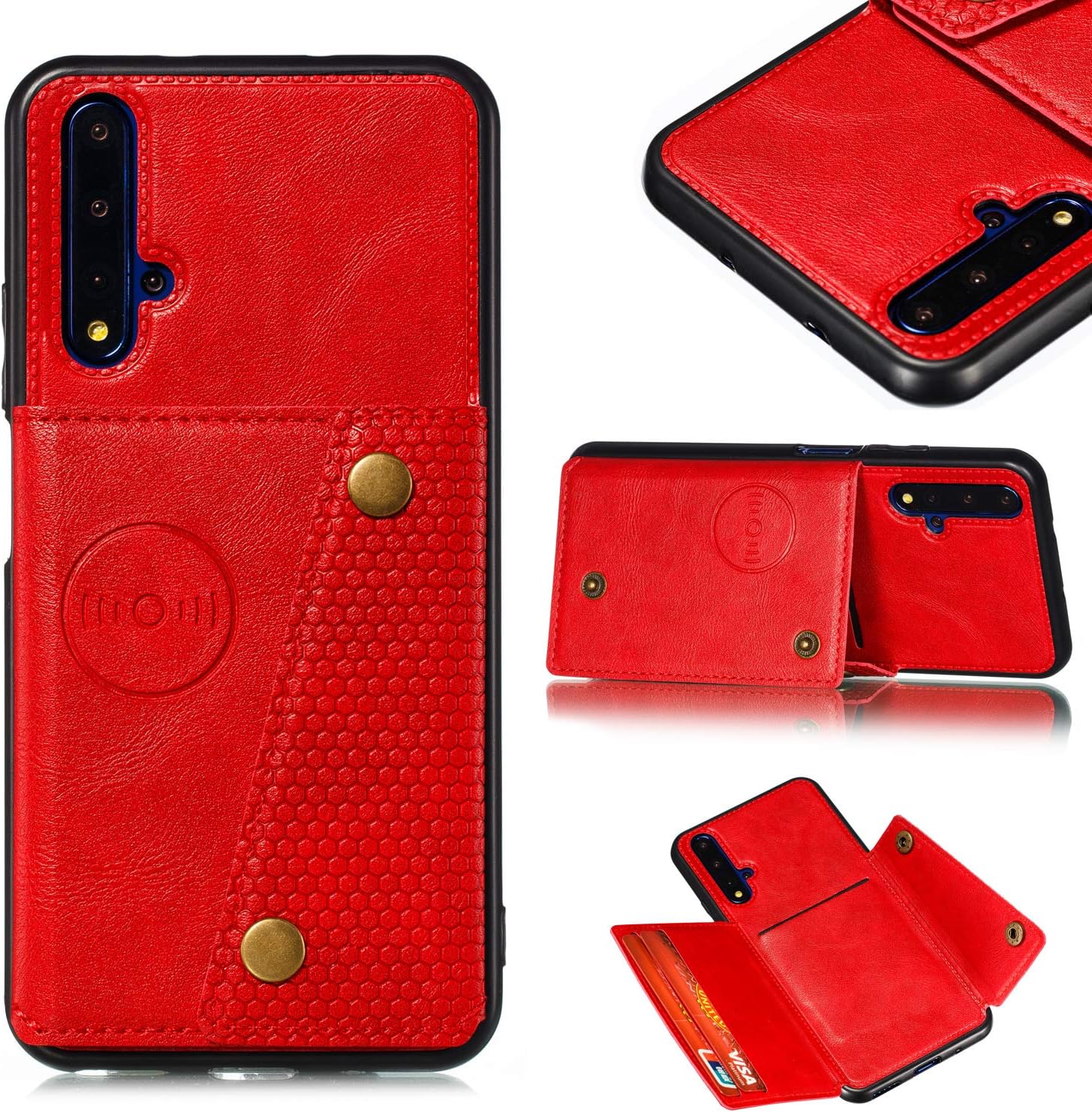 Jielangxin Keji Case for Huawei Honor 20 Case Cover,with Card Slot Case for Huawei Honor 20 YAL-AL00 YAL-TL00 YAL-L21 Case Cover Red