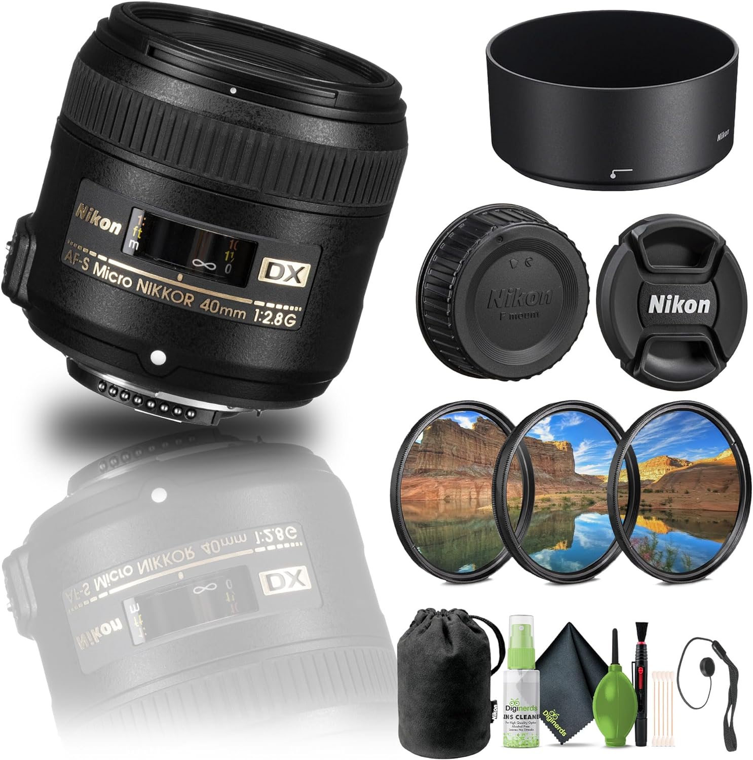 Nikon – AF-S DX Micro-NIKKOR 40mm f/2.8G Macro Lens (2200) + Filter Kit + Cap Keeper + Cleaning Kit