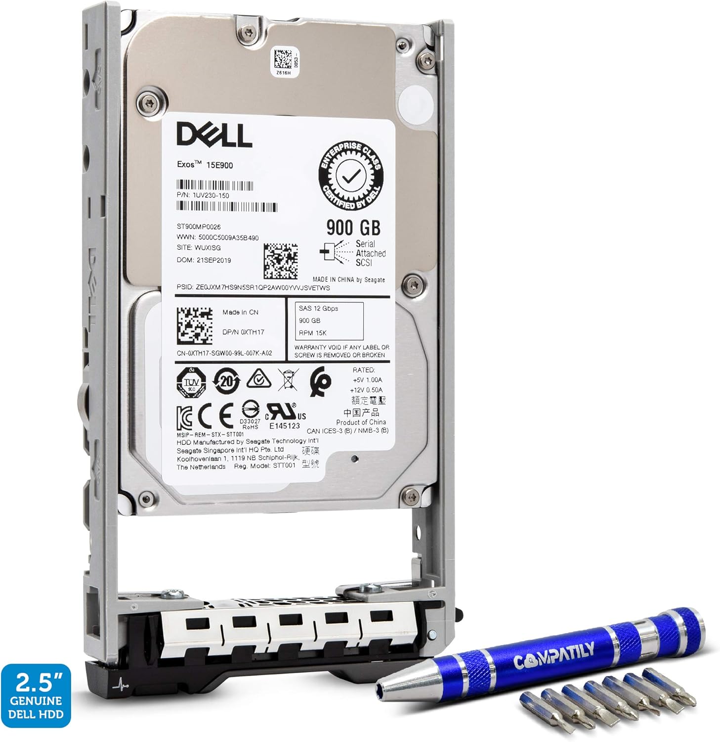 Dell 400-APGL 900GB 15K SAS 12Gb/s 2.5-Inch PowerEdge Enterprise Hard Drive in 13G Tray Bundle with Compatily Screwdriver Compatible with 400-APGB R630 R730 PowerVault MD1420