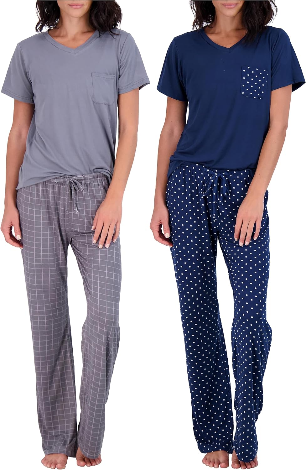 Real Essentials 2 Pack: Women’s Pajama Set – Choose from Short Sleeve with Pocket or Long Sleeve without Pocket