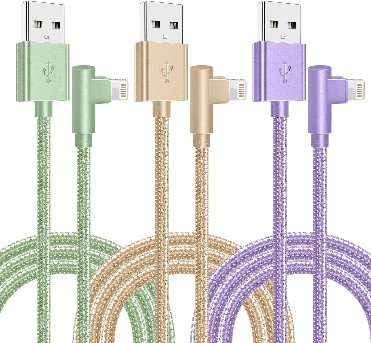 iPhone Charger,3 Pack 10FT Lightning Cable [Apple MFi Certified] iPhone Fast Charging Cable 90 Degree Nylon Braided Cord Compatible with iPhone 14/13/12/11 Pro Max/XS MAX/XR/XS/X/8/7/Plus/iPad