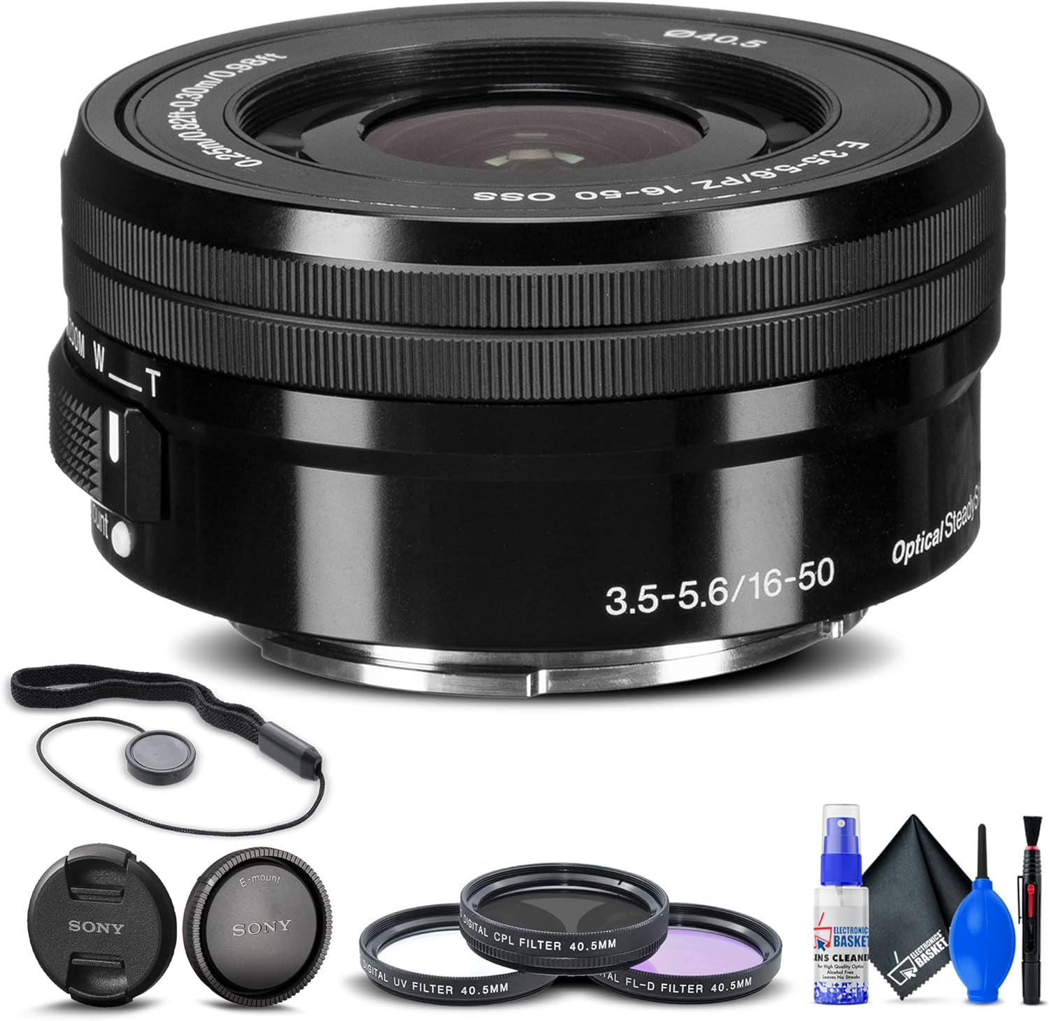 Sony E PZ 16-50mm f/3.5-5.6 OSS Lens (SELP1650) + Filter Kit + Lens Cap Keeper + Cleaning Kit + More (Renewed)