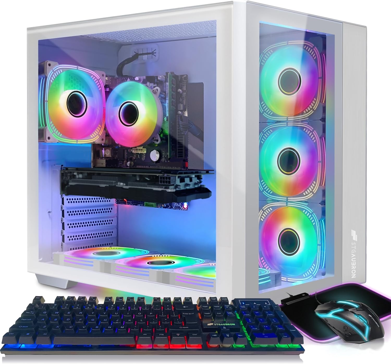 STGAubron Gaming PC Computer Desktop, Radeon RX 6600 XT 8G GDDR6, Intel Core i5-9400F up to 4.1GHz, 16G RAM, 1T SSD, 600M WiFi, BT 5.0, RGB Fan x 7, RGB Mouse Pad, Windows 11 Home,White