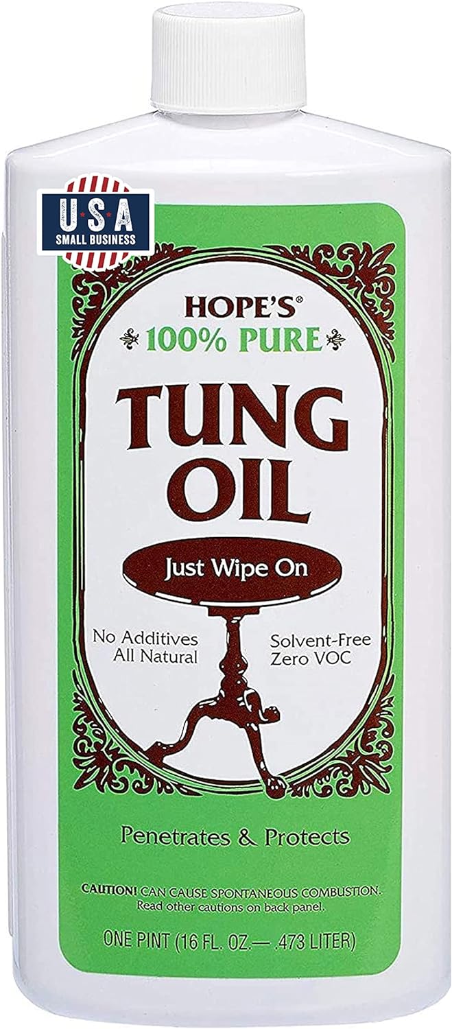 HOPE’S 100% Pure Tung Oil, Food Safe, Premium Waterproof Natural Wood Finish and Sealer for Indoor and Outdoor Projects,16 Fl Oz, 1 Pack