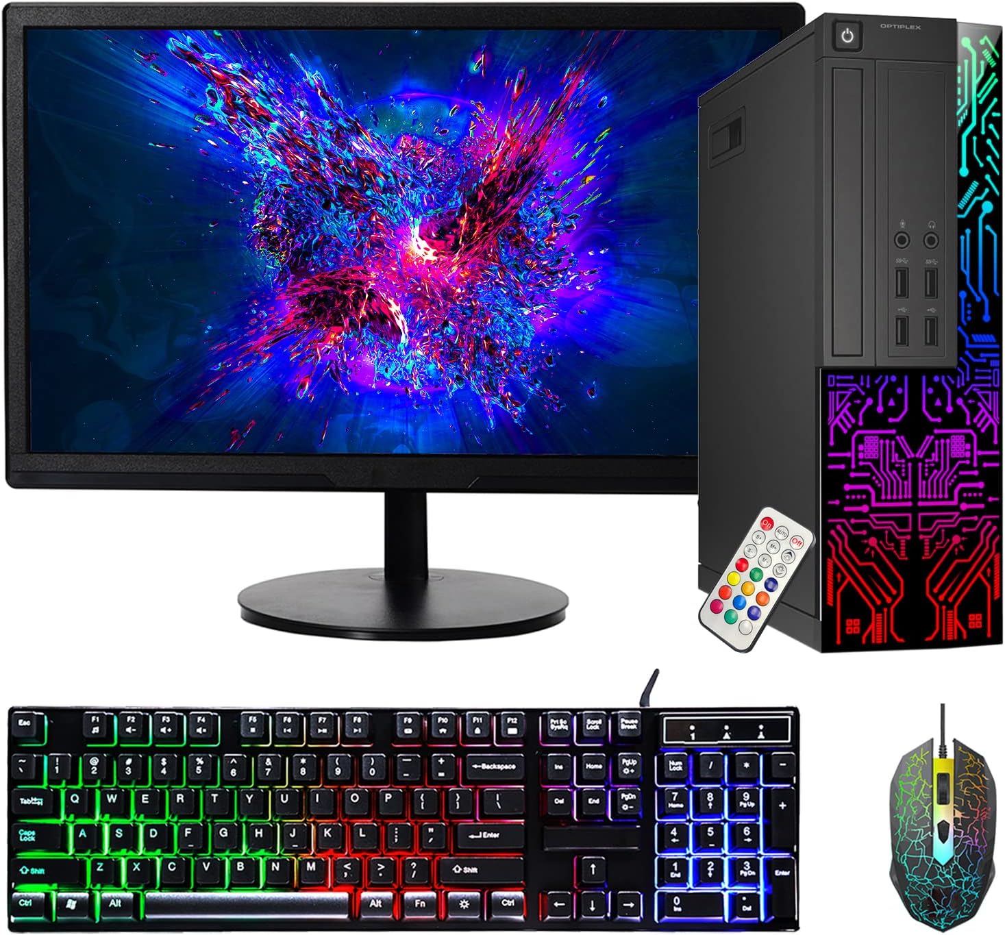 Dell OptiPlex Desktop Customized RGB Lights Computer with 22 Inch Monitor, Intel i5 Quad-Core Processor, 8GB RAM, 256GB SSD, Wi-Fi, Windows 10 (Renewed)