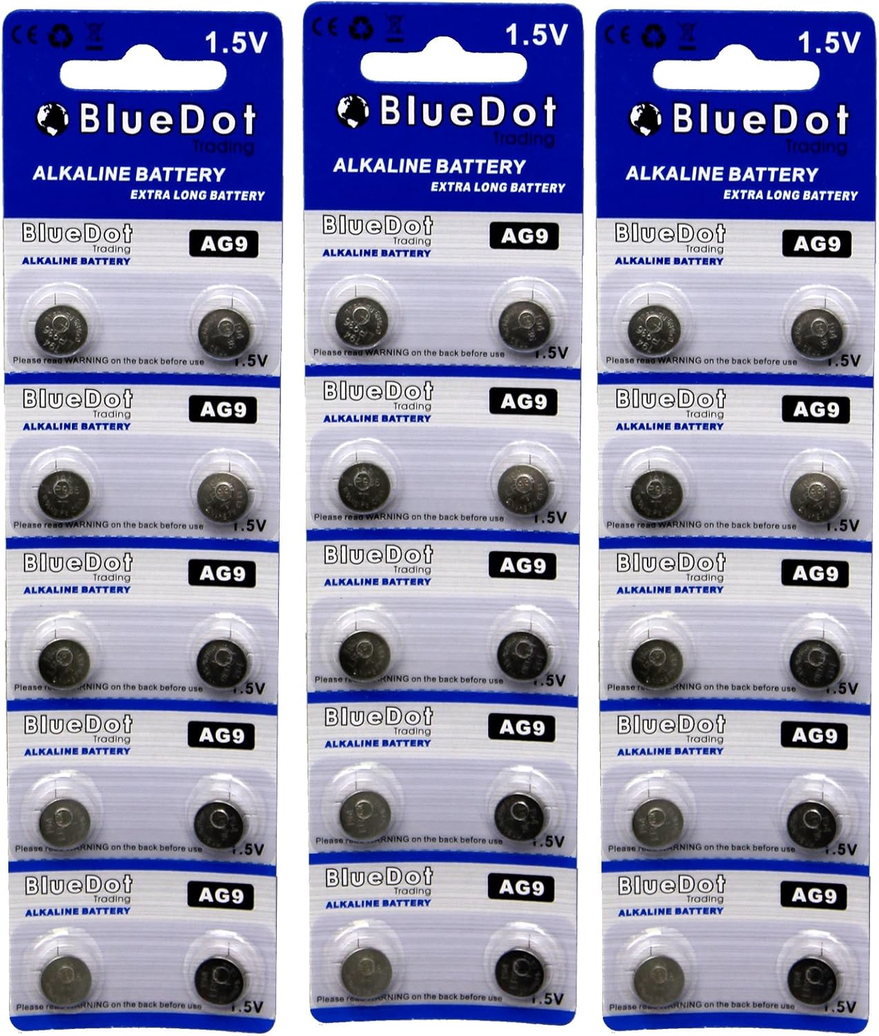 BlueDot Trading AG9, SR45, SG9, LR45 Alkaline Button Cell Batteries for Hearing aids, Watches, calculators, thermometers, Toys, and More Quantity 30 Count